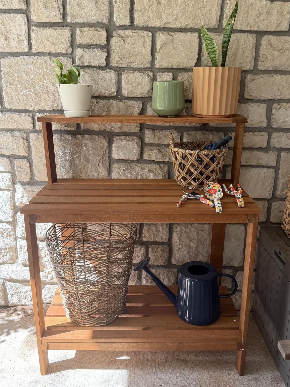 Furinno Tioman Outdoor Potting Bench with Storage Shelf, Natural | Slatted Hardwood, Potting Bench Table, Garden Workstation, with Shelves for Gardening, Potting, Planting customer photo 2