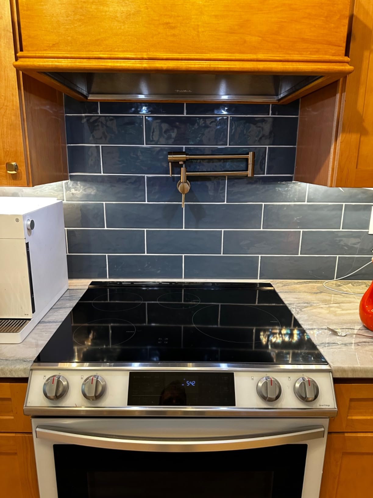 Delta Brushed Gold Modern Pot Filler Kitchen Faucet, Wall Mount Kitchen Faucet, Champagne Bronze 1165LF-CZ customer photo 2