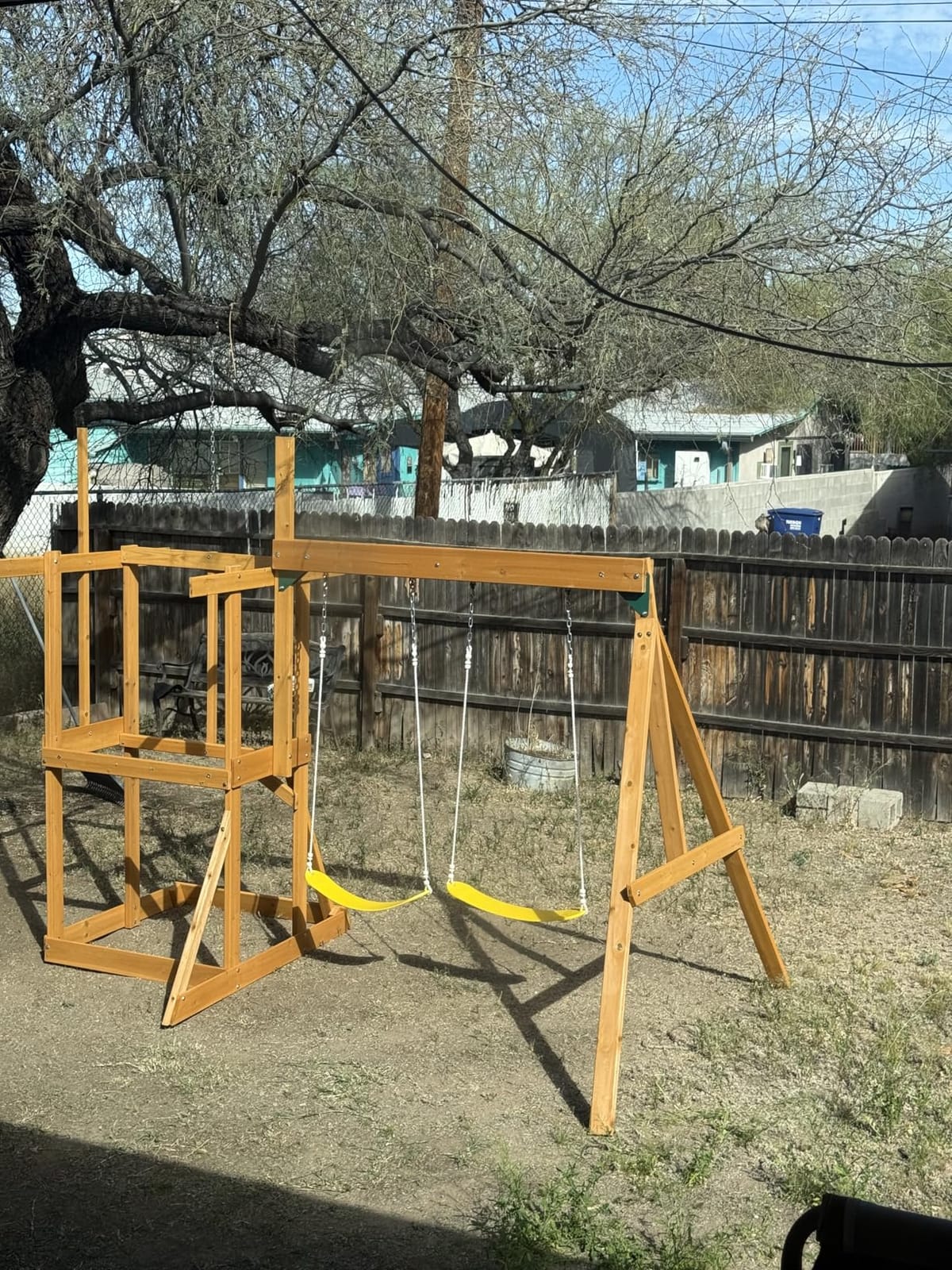 KidKraft Appleton Wooden Swing Set, (Amazon Exclusive) | Rock Wall, Wavy Slide, Vinyl Canopy, 2 Swings, Sandbox Area, For Ages 3+ customer photo 1