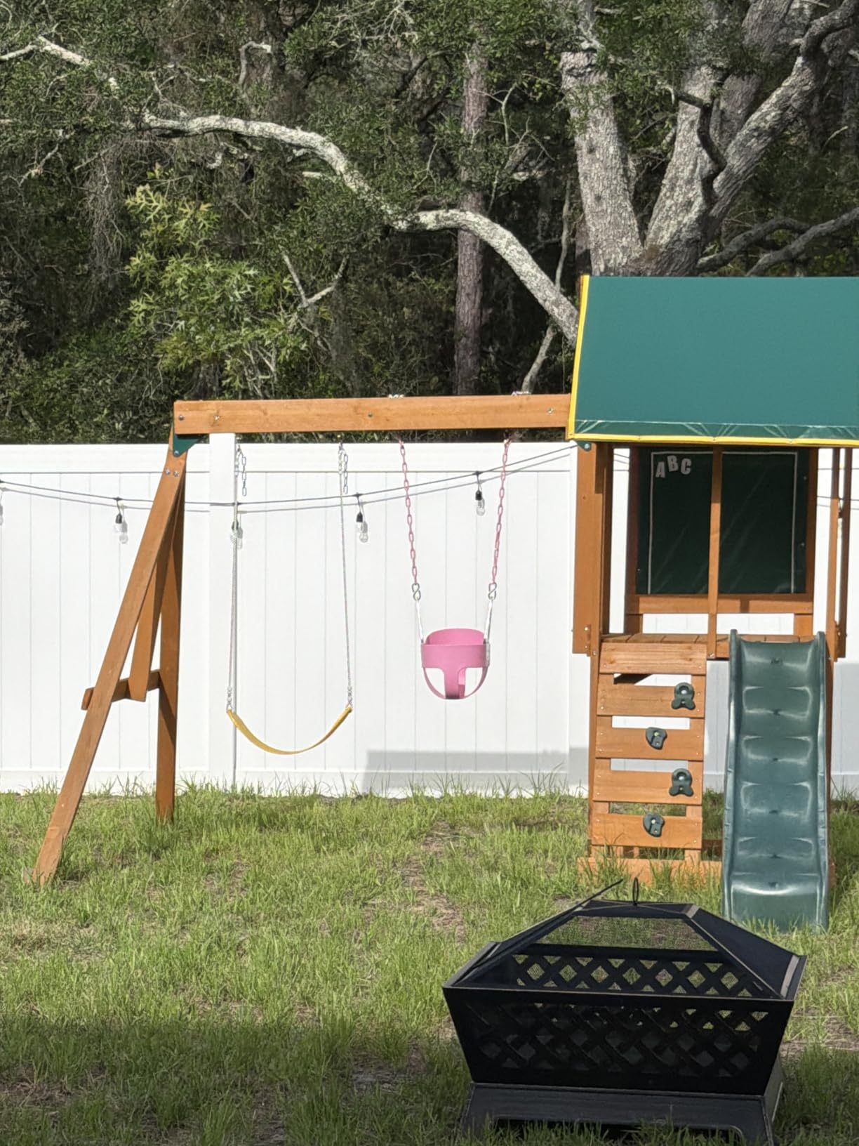 KidKraft Appleton Wooden Swing Set, (Amazon Exclusive) | Rock Wall, Wavy Slide, Vinyl Canopy, 2 Swings, Sandbox Area, For Ages 3+ customer photo 2