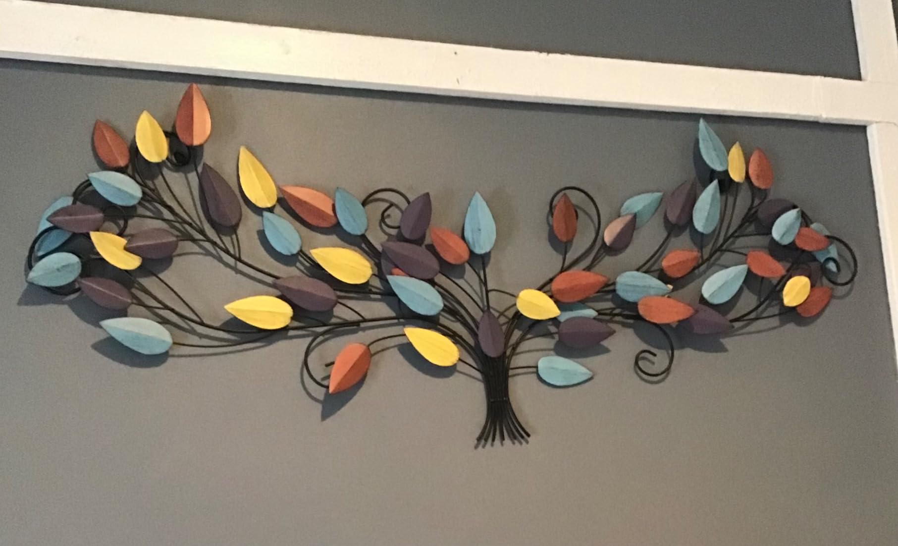 Bellaa 21987 Tree of Life Metal Wall Art Scroll Vine Olive Branch Leaf Decor Wrought Iron Rustic Sculptures Above the Bed Living Room Outdoor Garden Decoration Big Large Plaque Medallion 52 Inch customer photo 1