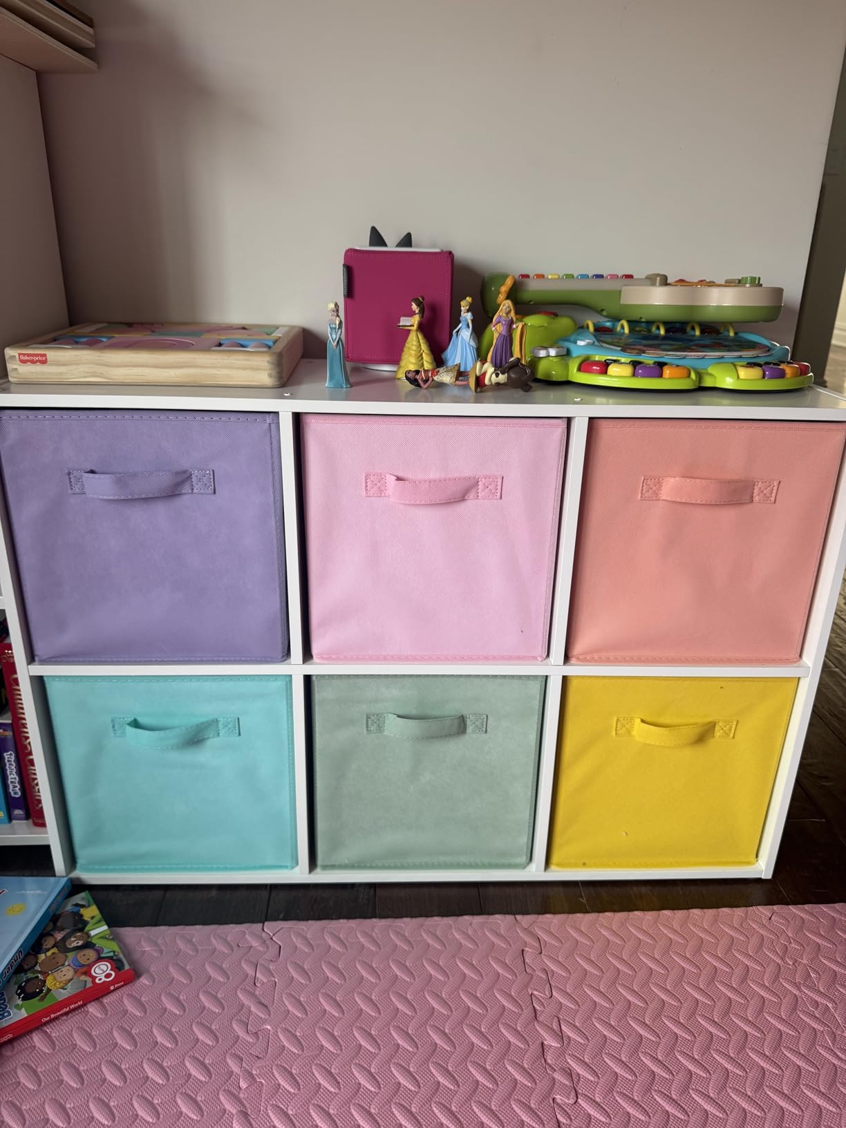 Sorbus 11 Inch Fabric Storage Cubes - Sturdy Collapsible Bins With Handle - 6 Foldable Baskets for Organizing Clothes, Toys, Books - Multi Colored Storage Baskets for Shelves, Kids Room, Closets customer photo 1