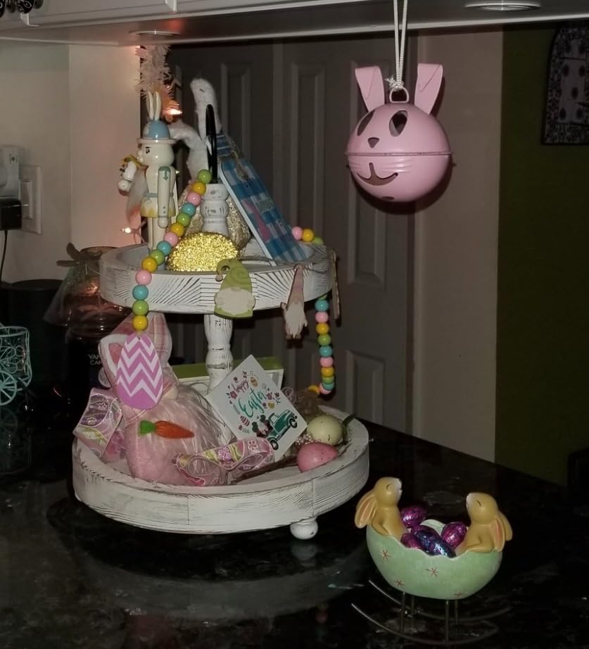 KiaoTime Laughing Bunny Rabbits Rocking in an Easter Egg Cradle Spring Easter Decoration Vintage Rustic Country Bunnies Rabbit Figurine Statue customer photo 1