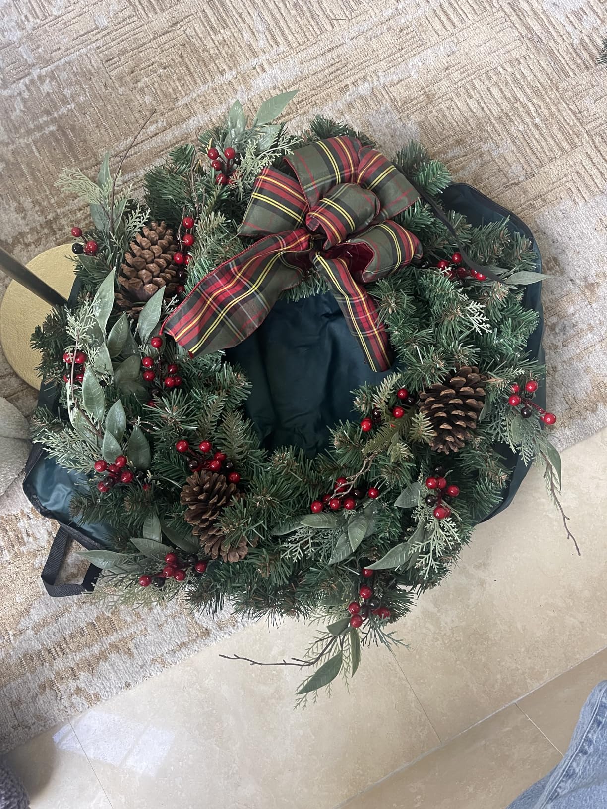 ZOBER 2 Pack Oxford Christmas Wreath Storage Container 30 Inch - Wreath Bag for Artificial Wreaths Box - Waterproof Fabric, Dual Zippered Wreaths Storage Bag With Strong Durable Handles - Green customer photo 2