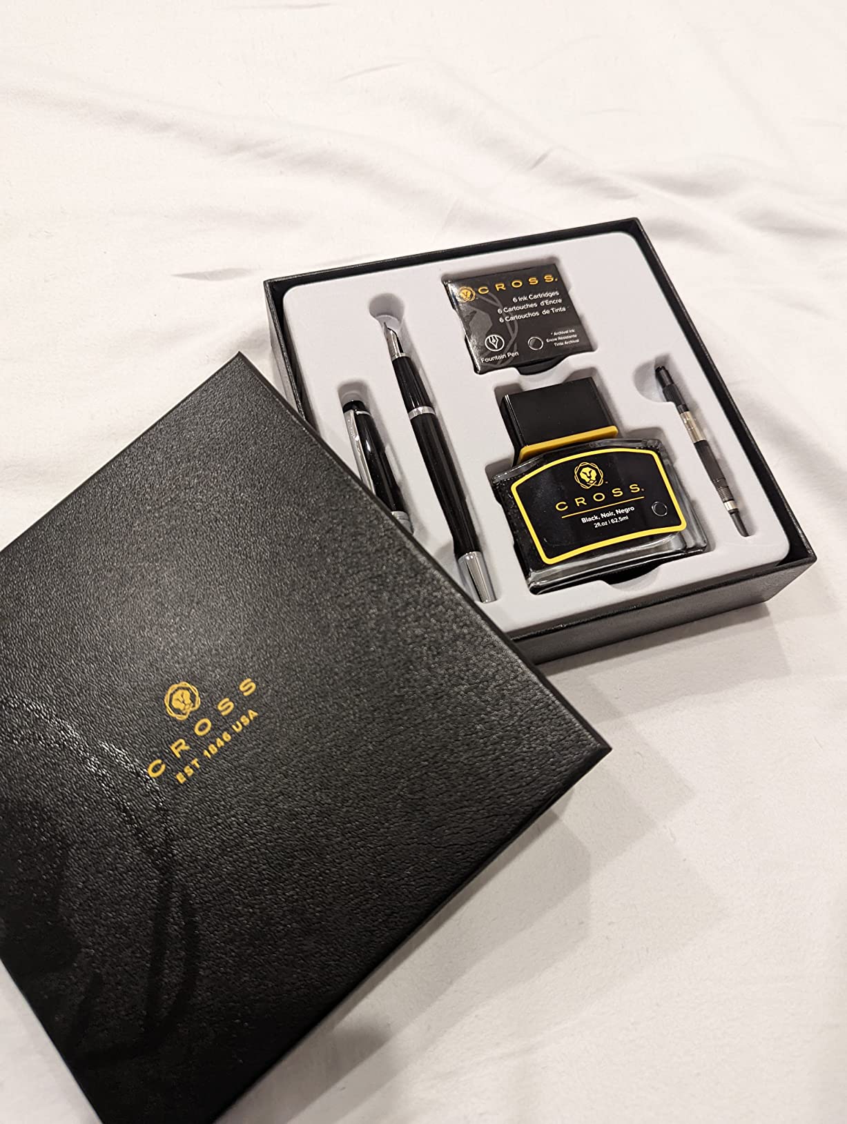 Cross Bailey Refillable Fountain Pen, Black Ink, Luxury Gift Box | Includes Ink Cartridges, Bottle Ink and Converter, Effortless Writing, Cap-Over-Barrel Styling, Premium Gift Box customer photo 1