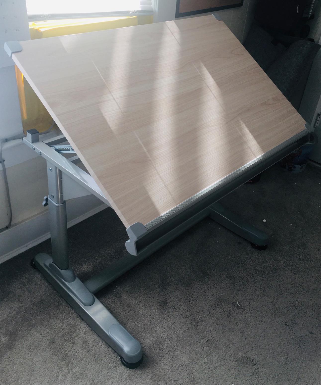 Stand Up Desk Store Adjustable Height and Angle Drafting Table Drawing Desk with Large Surface (Silver Frame/Birch Top, 40
