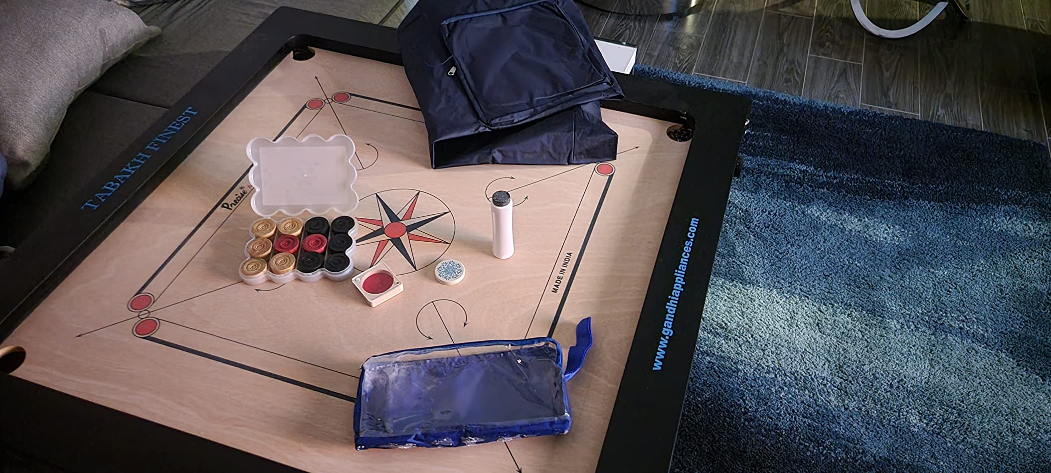 T TABAKH Precise Finest 12mm Carrom Board with Coins, Striker, and Powder, Black, 4 Players, Ages 13 and Up customer photo 2