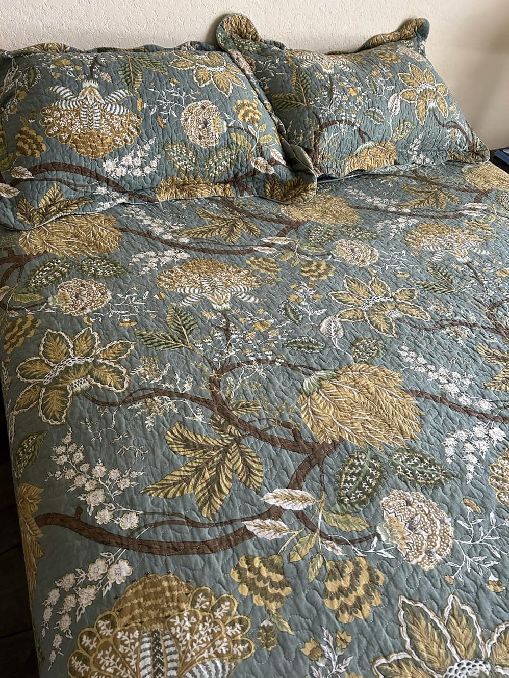 NEWLAKE Quilt Set Queen Size, 100% Cotton Patchwork Green Bohemian Quilt Sets, Reversible Bedspread Lightweight and Breathable for All Seasons, Soft Quilted Bedspread with 2 Pillow Shams customer photo 2