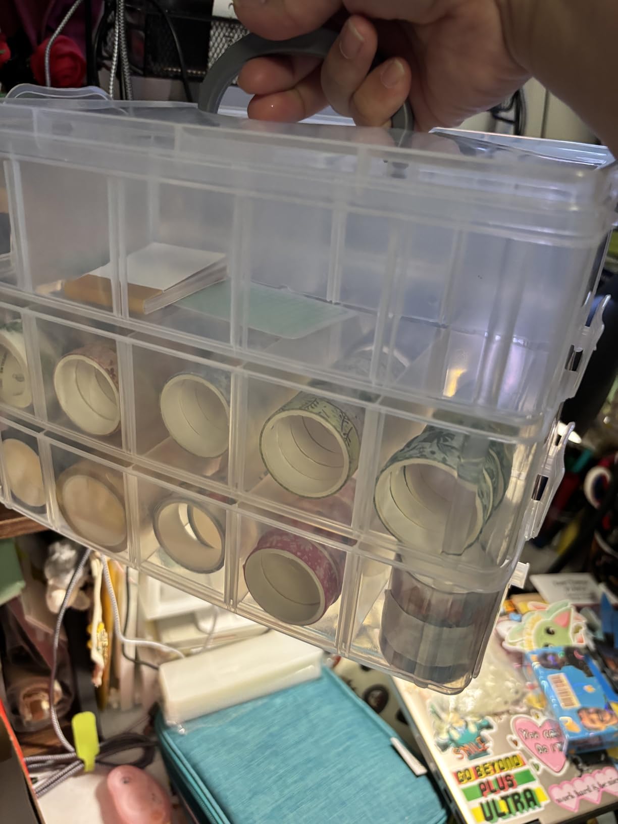 Washi Tape Box Organizer Storage with 30 Adjustable Compartments, Clear Divider Container with Finger Safety Dispenser customer photo 1