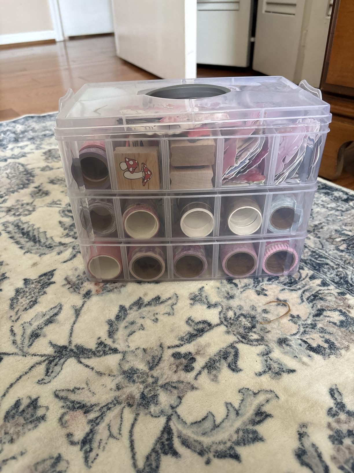 Washi Tape Box Organizer Storage with 30 Adjustable Compartments, Clear Divider Container with Finger Safety Dispenser customer photo 2