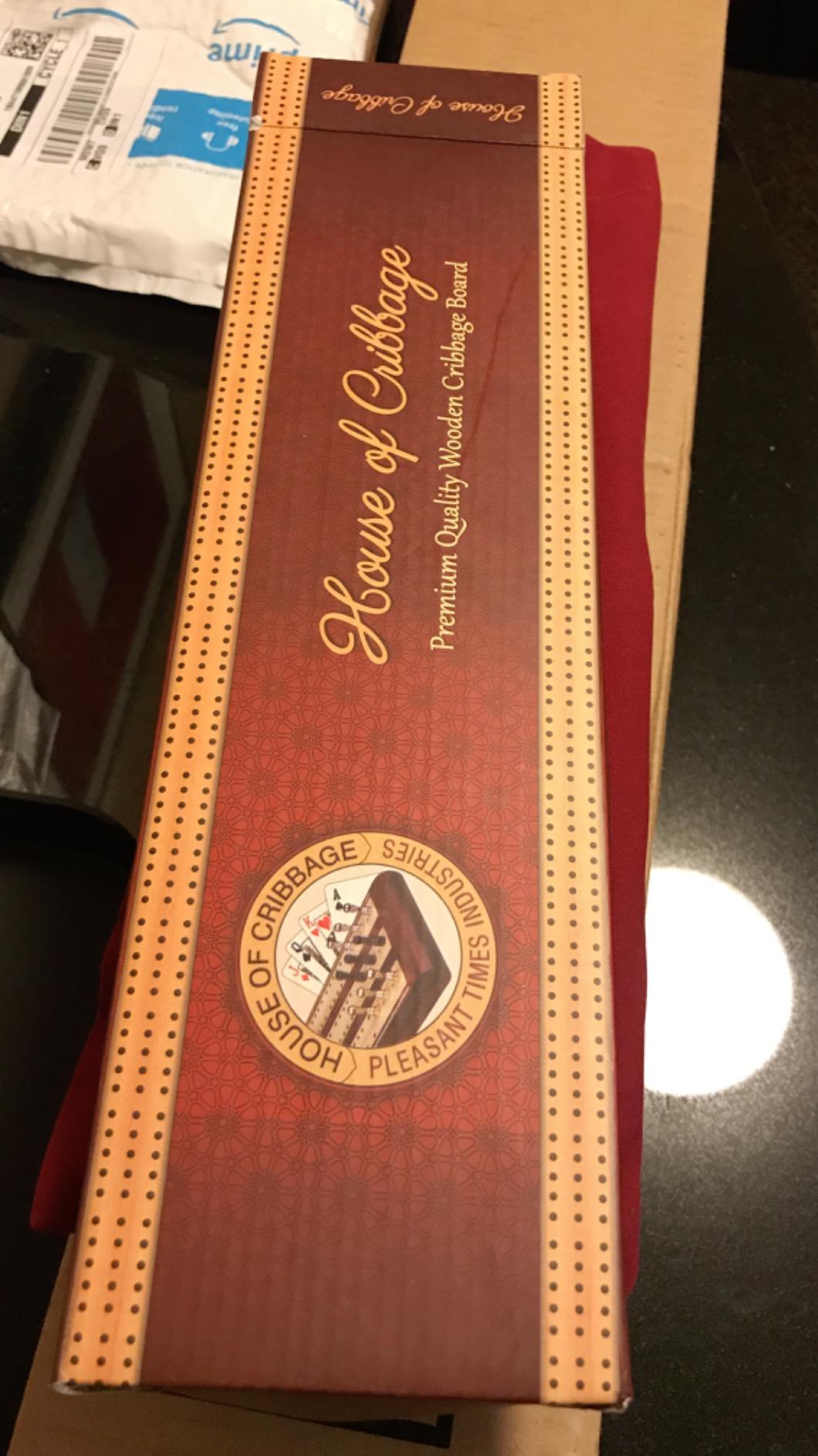House of Cribbage - 3 Track Continuous Cribbage Board Inlaid in Maple Wood/Bloodwood - Size: 12.5 Inch - Wood Inlaid Card Symbols (Suits) + Storage Drawer for Cribbage Pegs customer photo 2