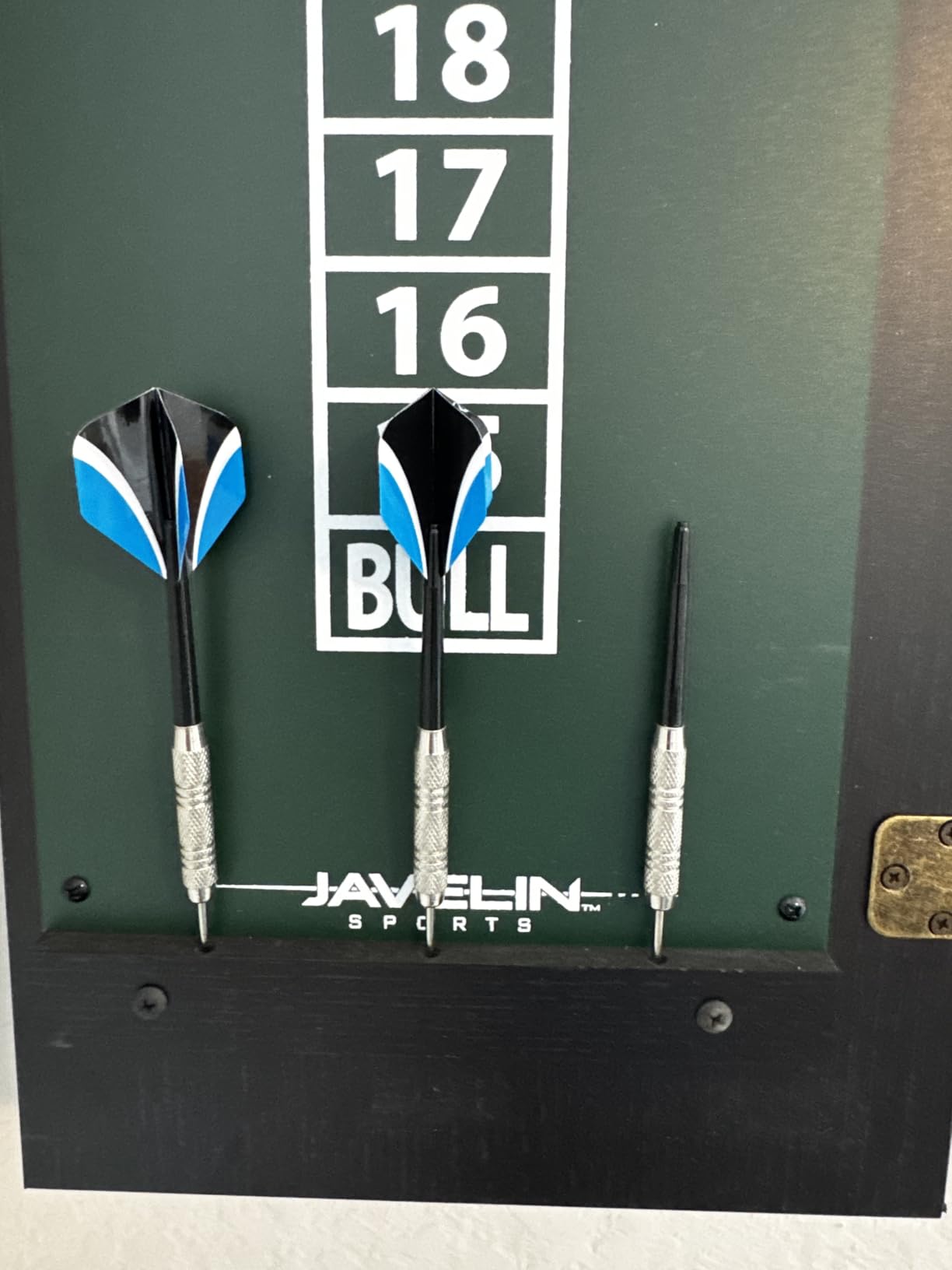 EastPoint Belmont Dart Board Cabinet, 6 Steel Tip Darts, Game Room Decor | Official Size, Self-Healing Sisal, Staple-Free Bullseye, Built-In Scoring & Storage customer photo 1