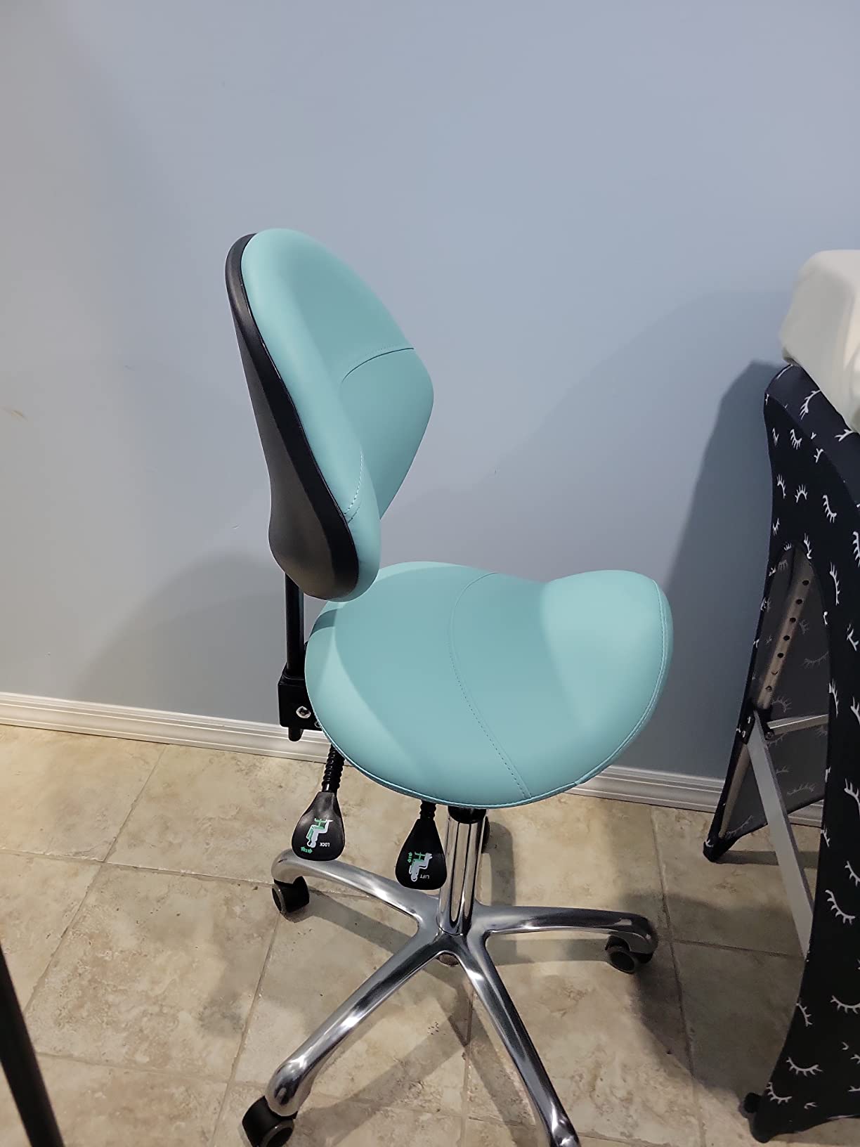 Grace&Grace Professional Saddle Stool Chair with Back Support, Rolling Saddle Ergonomic Stool Heavy Duty for Clinic Dentist Spa Massage Salons Studio (Black, Adjustable Back) customer photo 2