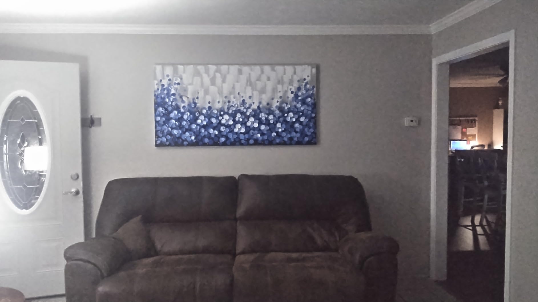 MyArton Large Textured Blue Flowers Canvas Wall Art Hand Painted Modern Decoration Oil Painting Picture Framed Ready to Hang 60x30inch customer photo 1