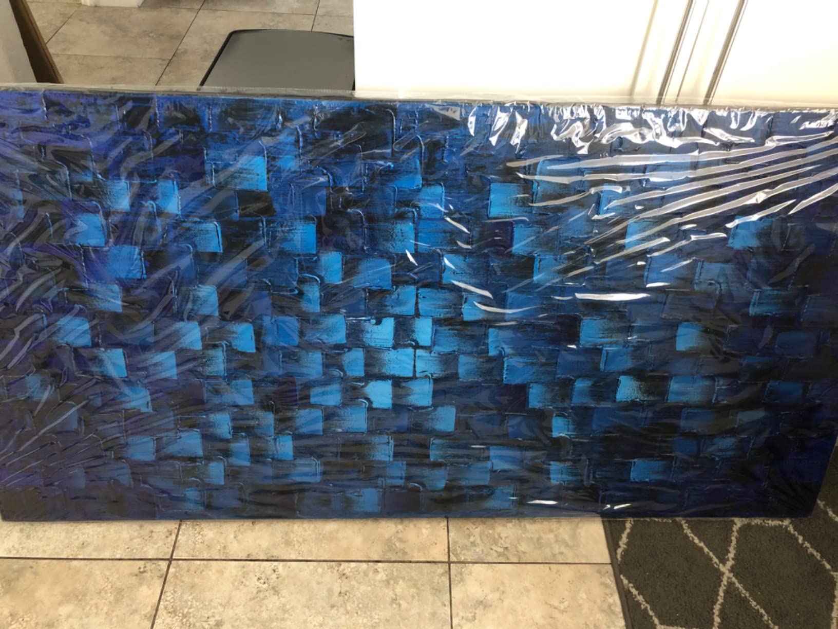 MyArton Large Textured Blue Flowers Canvas Wall Art Hand Painted Modern Decoration Oil Painting Picture Framed Ready to Hang 60x30inch customer photo 2