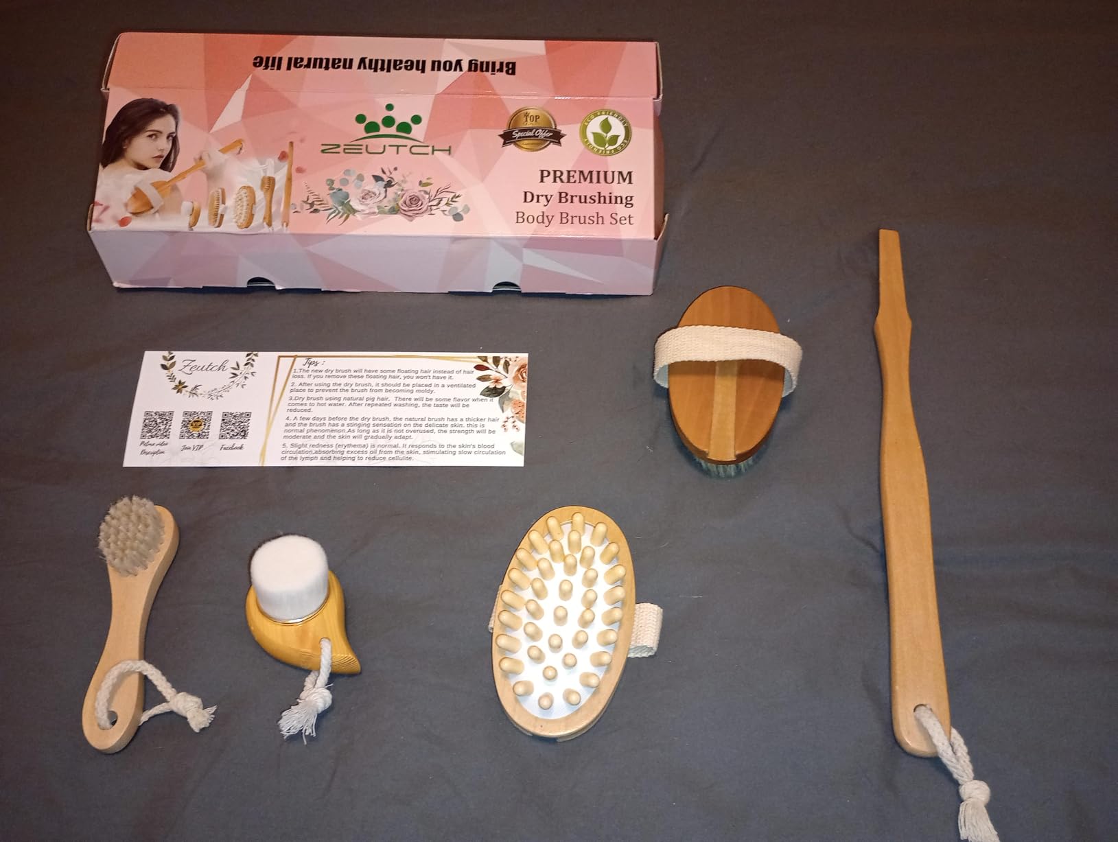 Zeutch Premium Dry Brushing Body Brush Set, Lymphatic Drainage & Exfoliates customer photo 2