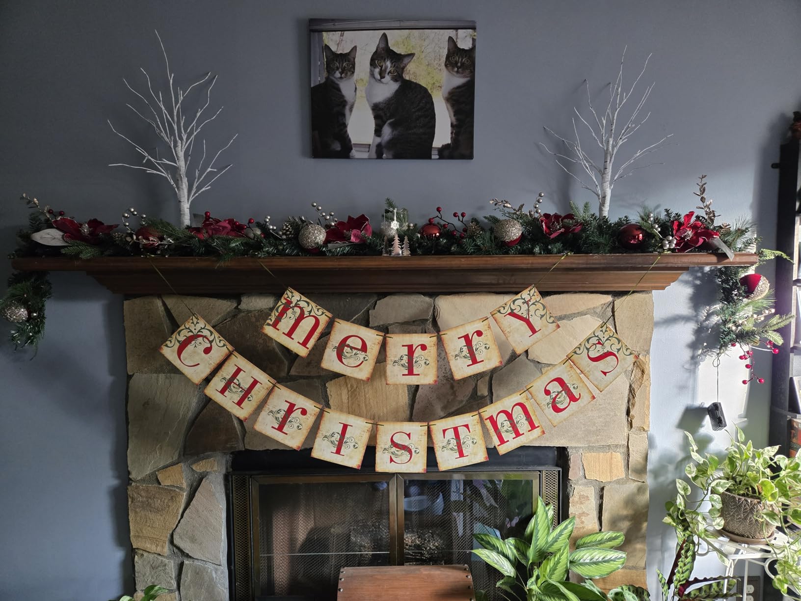 Christmas Decorations - Vintage Merry Christmas Banner for Home Decor | Retro Victorian Style, Nostalgic Holiday Charm, Traditional Decor, Farmhouse Indoor Display, Mantels & Offices Use customer photo 2