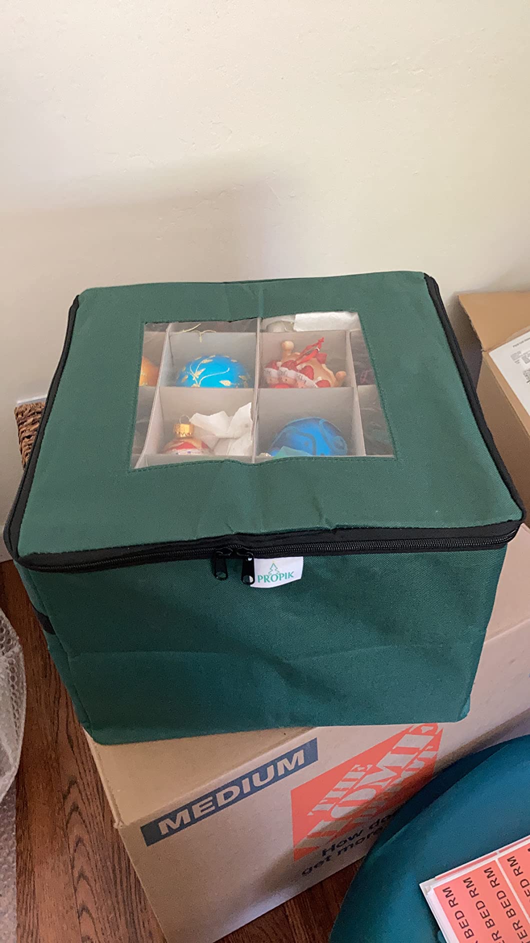 Christmas Ornament Storage Box, Organizer Holds Up to 48 Xmas Balls with 3 Separate Removable Trays, Container has Dividers to Organize Holiday Tree Ornaments (Green) customer photo 1