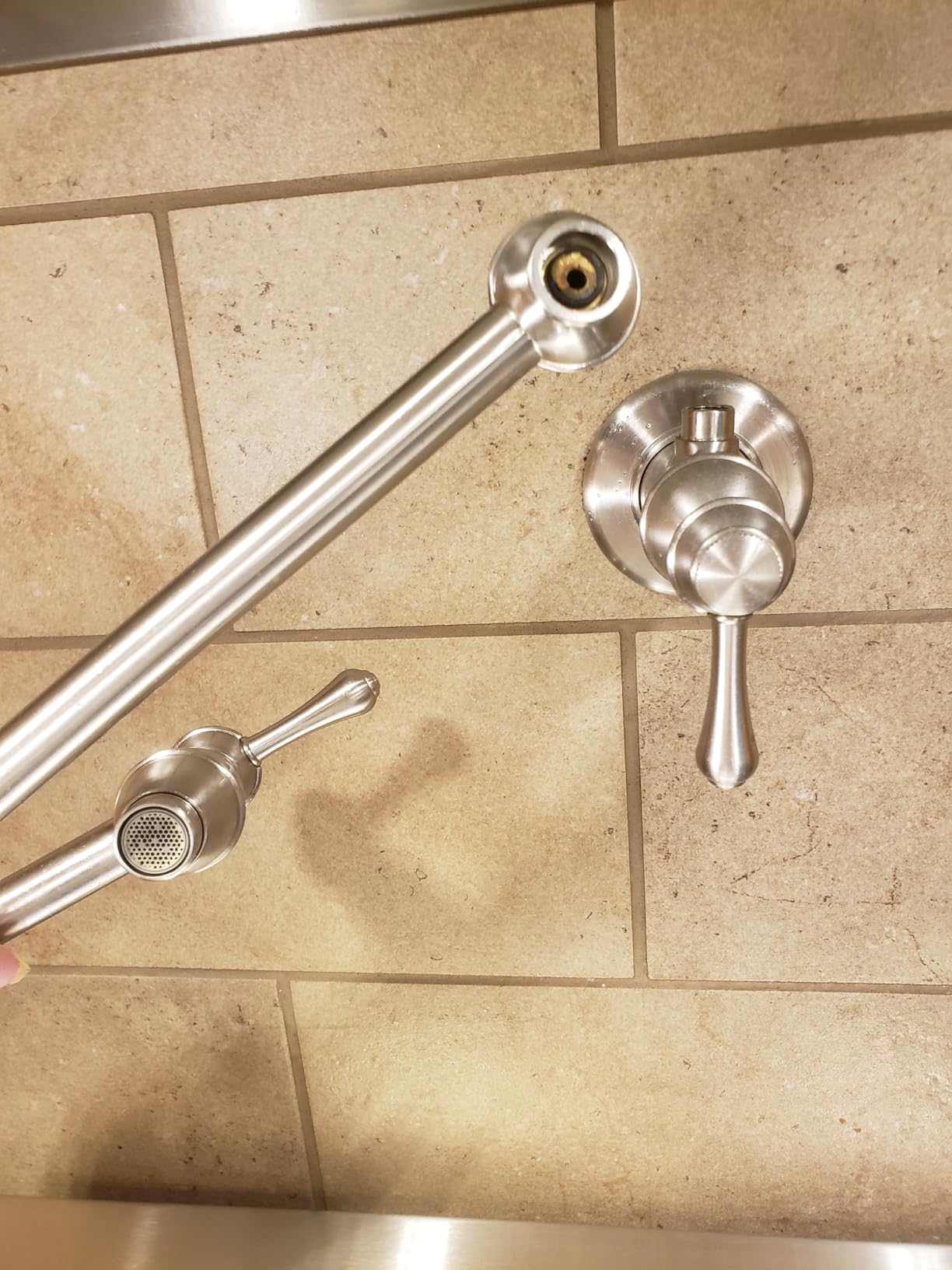 WOWOW Pot Filler Faucet Brushed Nickel, Brass Pot Filler Wall Mount Kitchen Stove Faucet with Double Joint Swing Arms customer photo 1