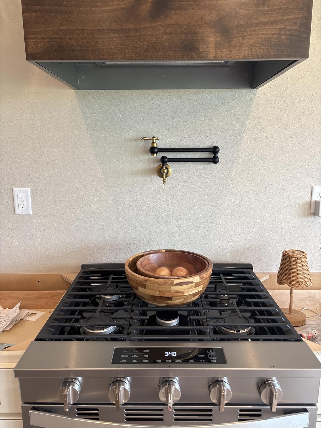 Pot Filler Faucet Brushed Nickel - WOWOW Solid Brass Pot Filler Wall-Mounted Pasta Faucet with Double Joint Swing Arm for Kitchen Over Stove customer photo 2