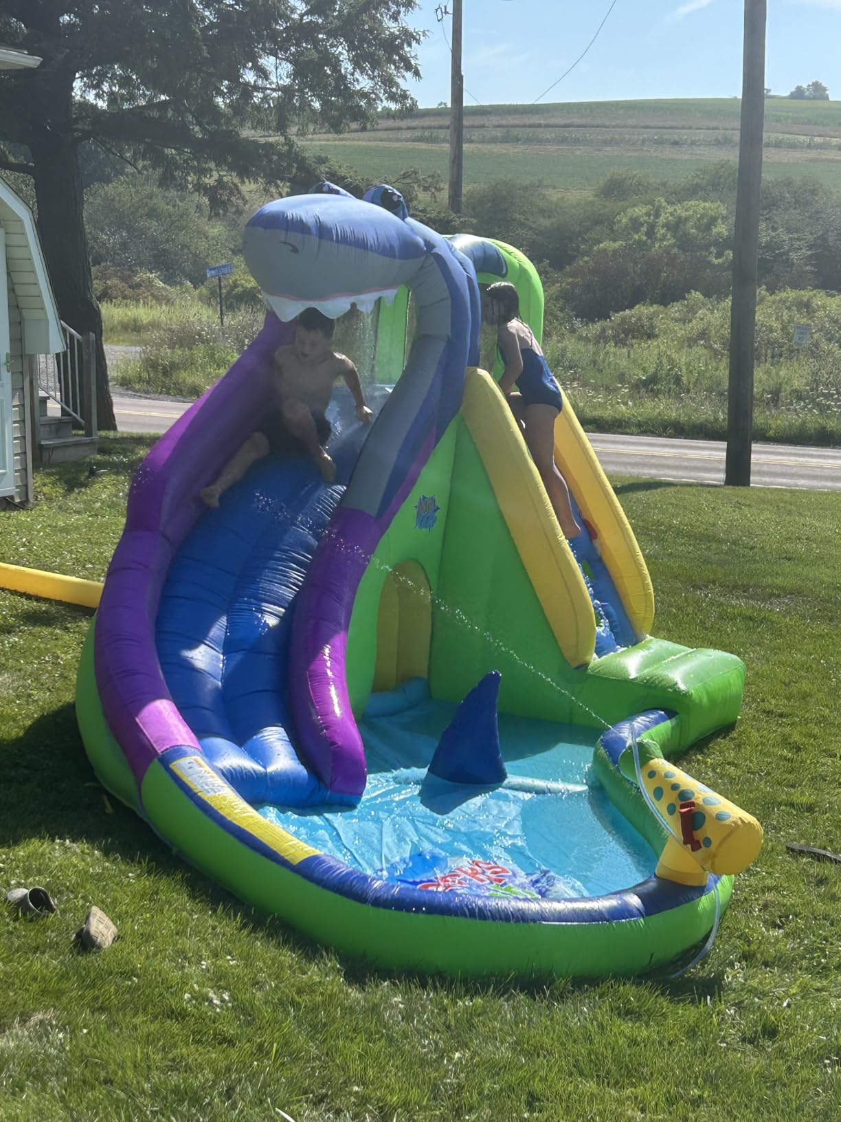 ACTION AIR Inflatable Water Slide, Shark Bounce House with Slide for Wet and Dry, Playground Sets for Kids Backyard, Water Spray & Water Pool, Durable Sewn with Extra Thick Material customer photo 2
