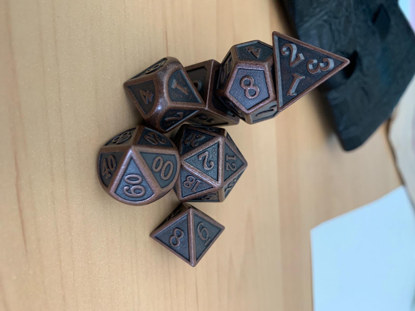 Haxtec Metal DND Dice Set, 7 Pcs Antique Polyhedral Dice for Table Games | Silver D&D Dice with Leather Bag, Compatible with Dungeons and Dragons, Ancient Heavy Metallic, TTRPG Gifts for DND Lovers customer photo 1