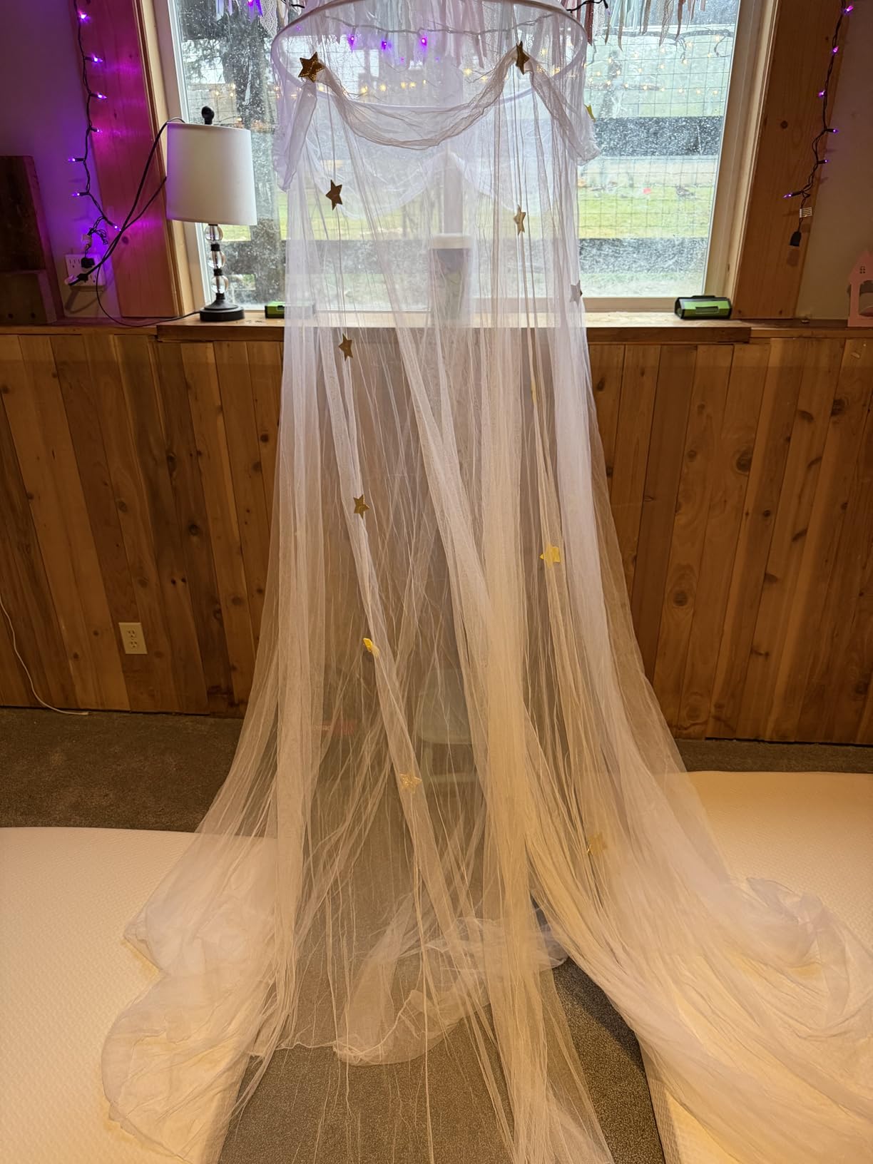 Bed Canopy with Lights for Girls, Gold Star Princess Crib Canopy Curtains, Extra Large Dome Mosquito Net Reading Nook Canopy for Kids Boys Twin Full Queen Size Bed, Fire Retardant Fabric customer photo 1