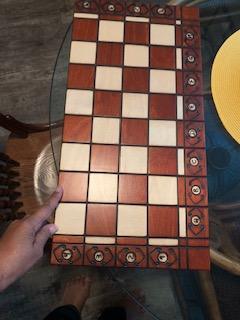 Husaria Ambassador Wooden Chess Set, 21.7 in | Husaria hornbeam and sycamore chess set, handcrafted in Poland, pyrography board 21.7 x 21 x 1.18 in, weighs 5.6 lbs customer photo 1