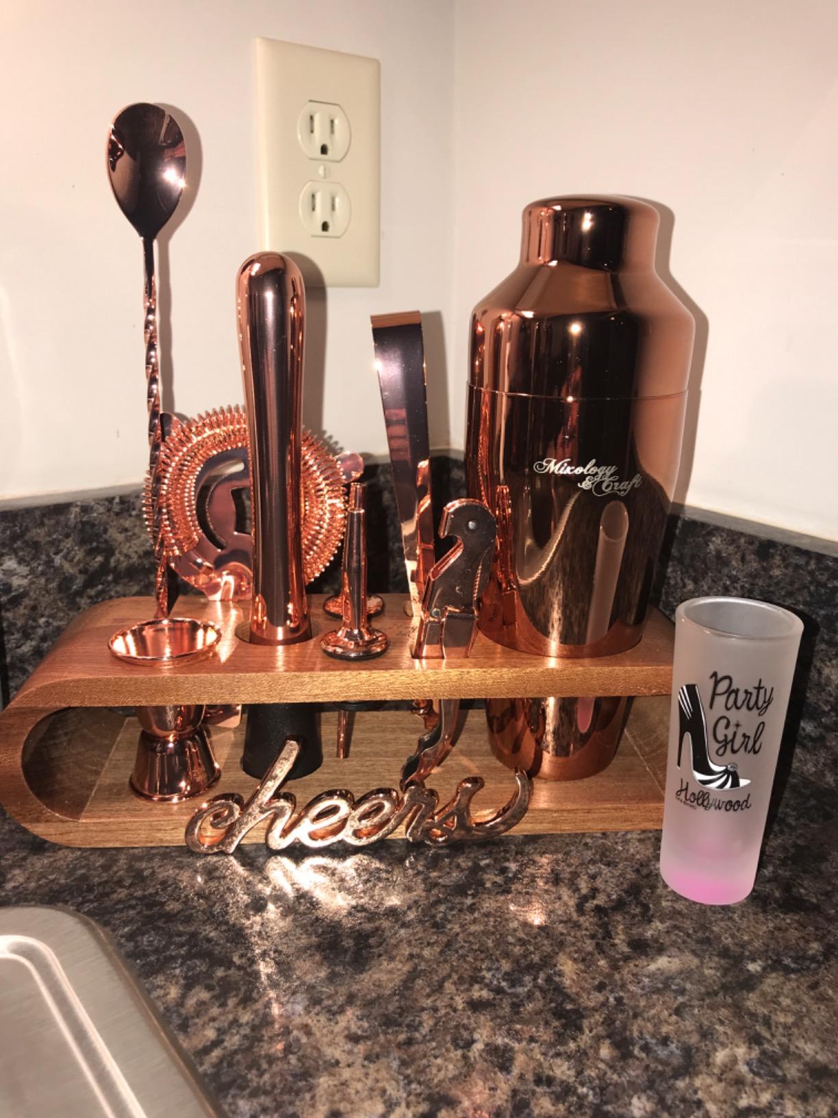 Mixology & Craft Cocktail Shaker Set with Bamboo Stand - Professional 10-Piece Bartender Kit - Complete Bar Set & Cocktail Mixer Kit for Home (Gun-Metal) customer photo 1