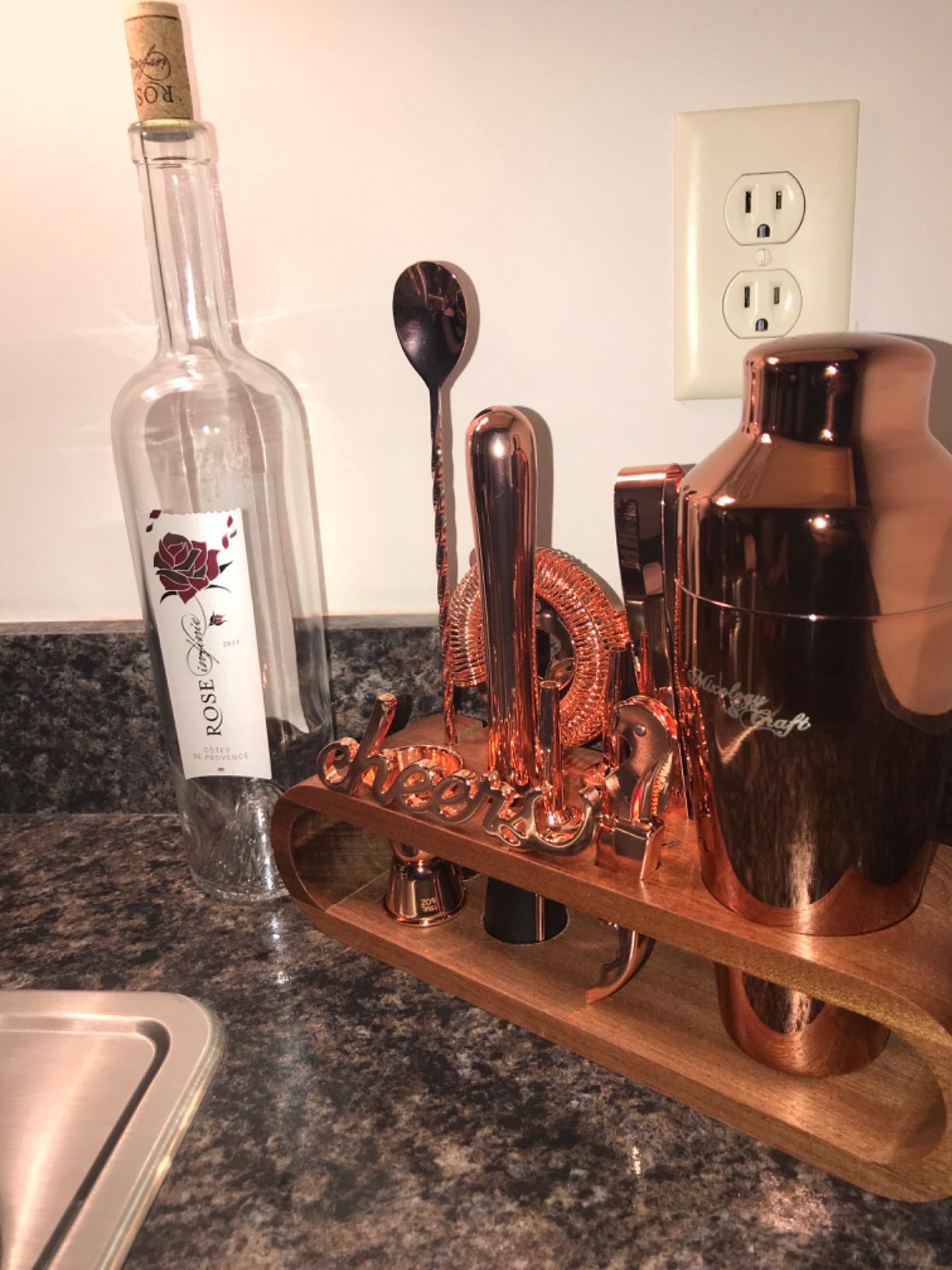 Mixology & Craft Cocktail Shaker Set with Bamboo Stand - Professional 10-Piece Bartender Kit - Complete Bar Set & Cocktail Mixer Kit for Home (Gun-Metal) customer photo 2
