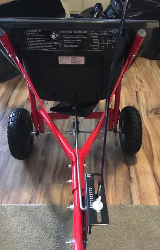 Brinly Pull-Behind Lawn Broadcast Spreader for Seed, Fertilizer & Ice Melt, 110 lb Capacity with Universal Hitch, Made in USA customer photo 1