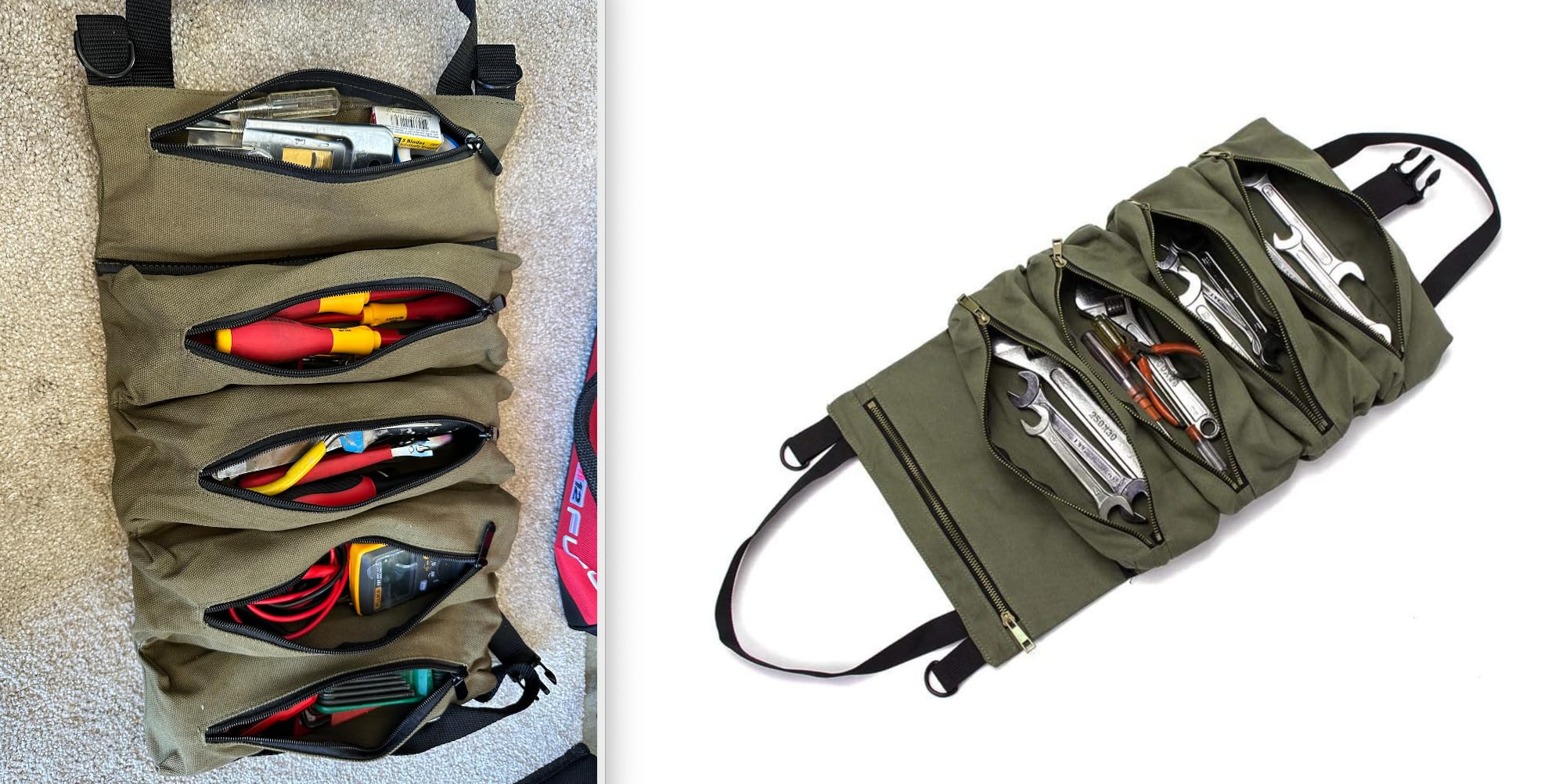 Roll Up Tool Bag Organizer, Tool Roll Up Bag, Tool Box Organization, Gift | Rollup Tools Bags for Mechanic & Electrician, Tool Pouches & Multiple Pockets, Car First Aid Tool Bag Roll Up, Motorcycle Tool Roll customer photo 1