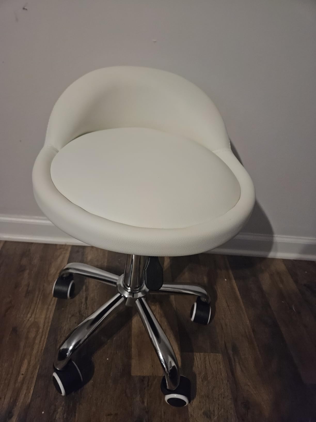 KKTONER PU Leather Round Rolling Stool with Back Rest Height Adjustable Swivel Drafting Work SPA Task Chair with Wheels Black customer photo 2