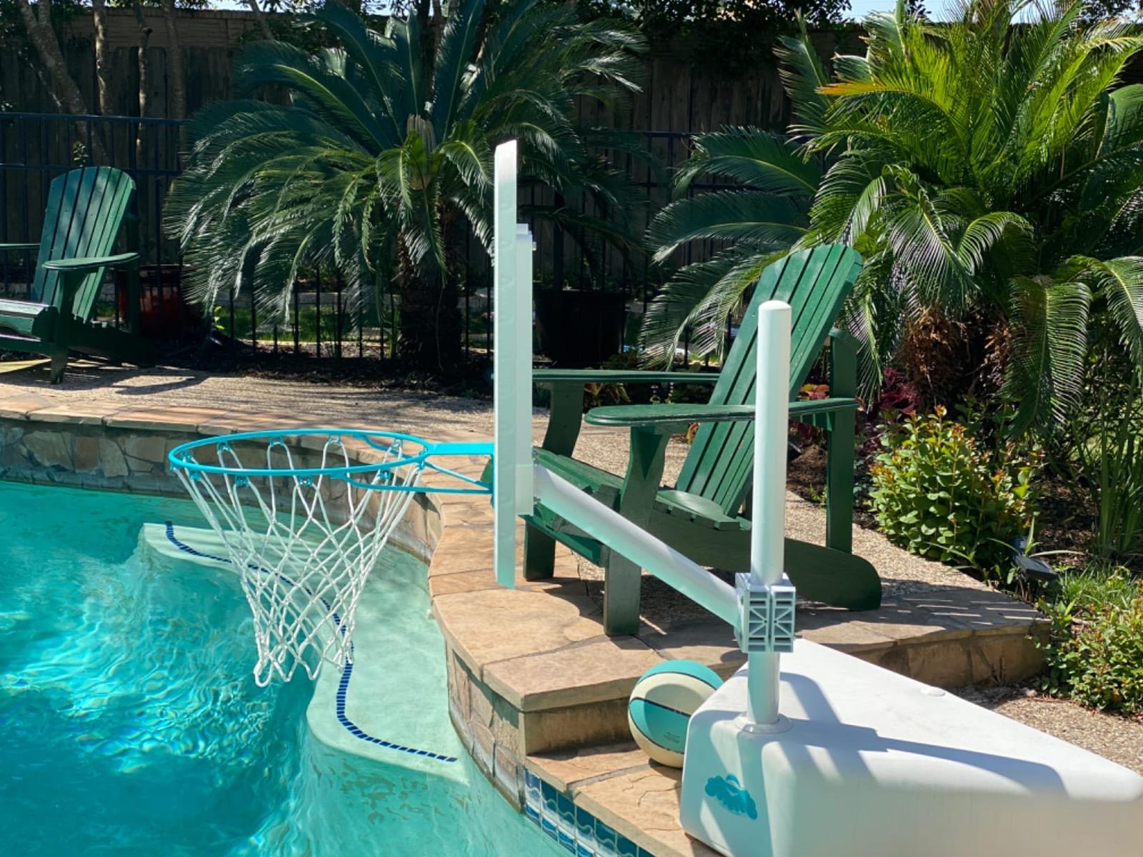 Dunn-Rite Splash & Shoot Pool Basketball Hoop, Adjustable Height Backboard - 200lbs Water-Filled Base, Stainless Steel Rim & Waterproof Basketball, Made in USA, Clear Aqua customer photo 2