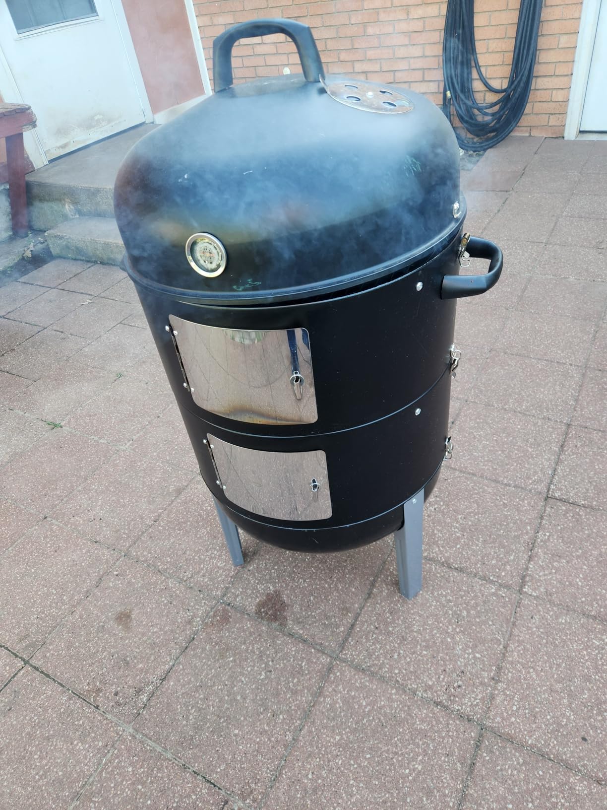 Realcook Vertical 17 Inch Steel Charcoal Smoker, Heavy Duty Round BBQ Grill | for Outdoor Cooking, Black customer photo 2