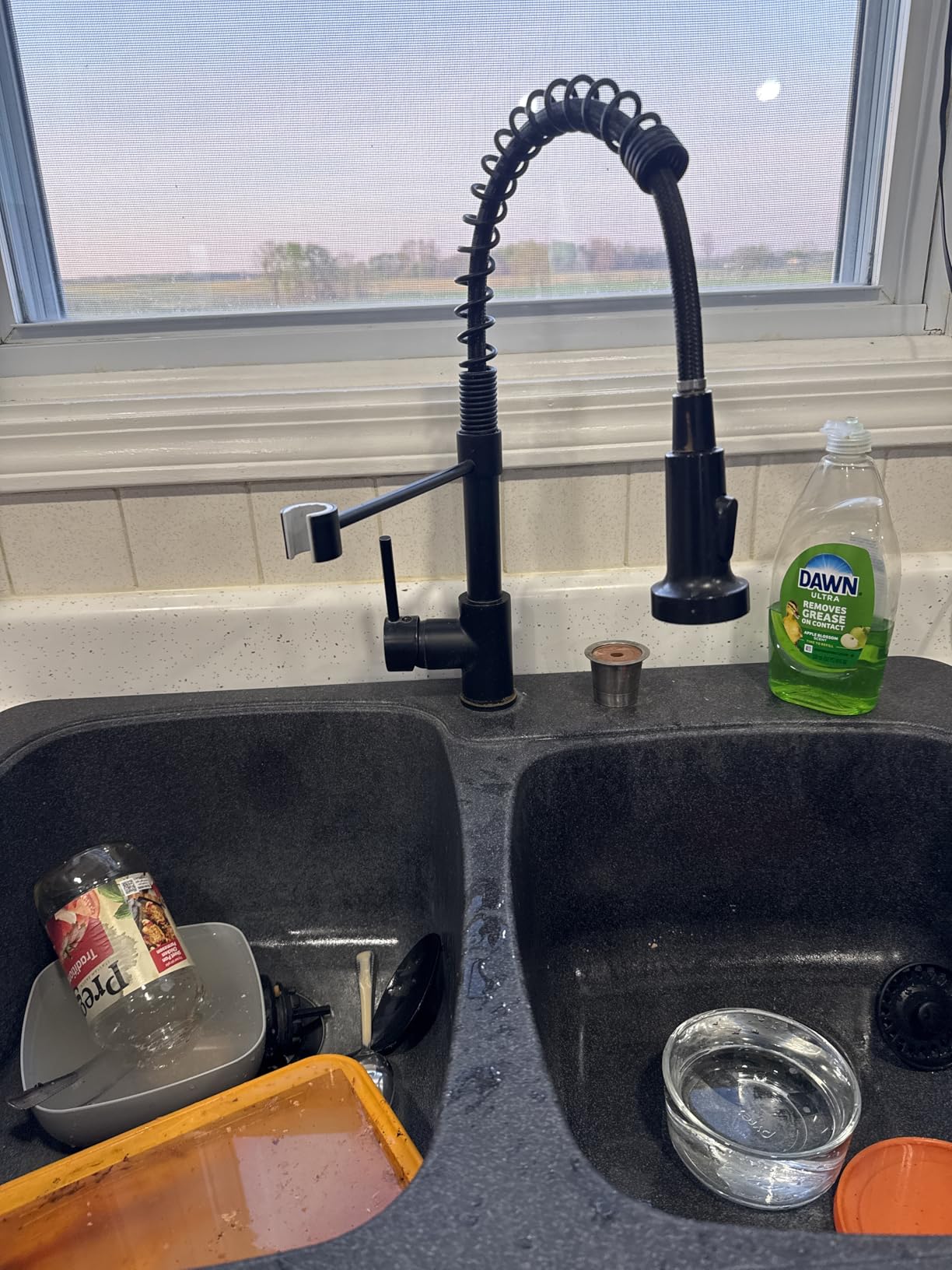 Kitchen Faucet with Pull Down Sprayer Matte Black | 1 Handle Spring Sink Faucets, Lead-Free NSF Certified Stainless Steel, 1 or 3-Hole Deck Plate, Farmhouse, RV, Bar, Laundry Room customer photo 1