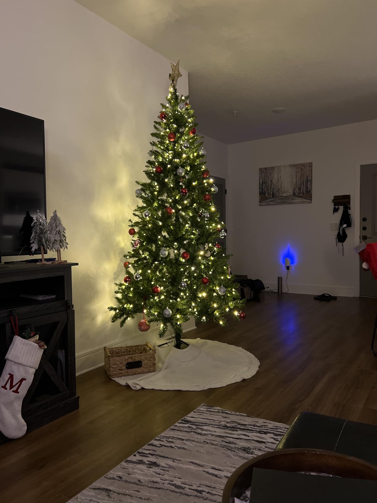 48 Inch Christmas Tree Skirt: Braided Cable Knit Tree Skirt for 7.5FT Tree, Cream White, Vintage Rustic Farmhouse customer photo 2