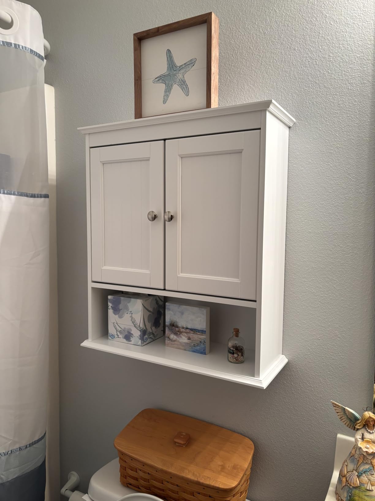 Spirich Bathroom Wall Cabinet with Beadboard Doors, White Medicine Cabinet | Adjustable Shelf, Open & Concealed Storage, Space-Saving Over-Toilet Design customer photo 1