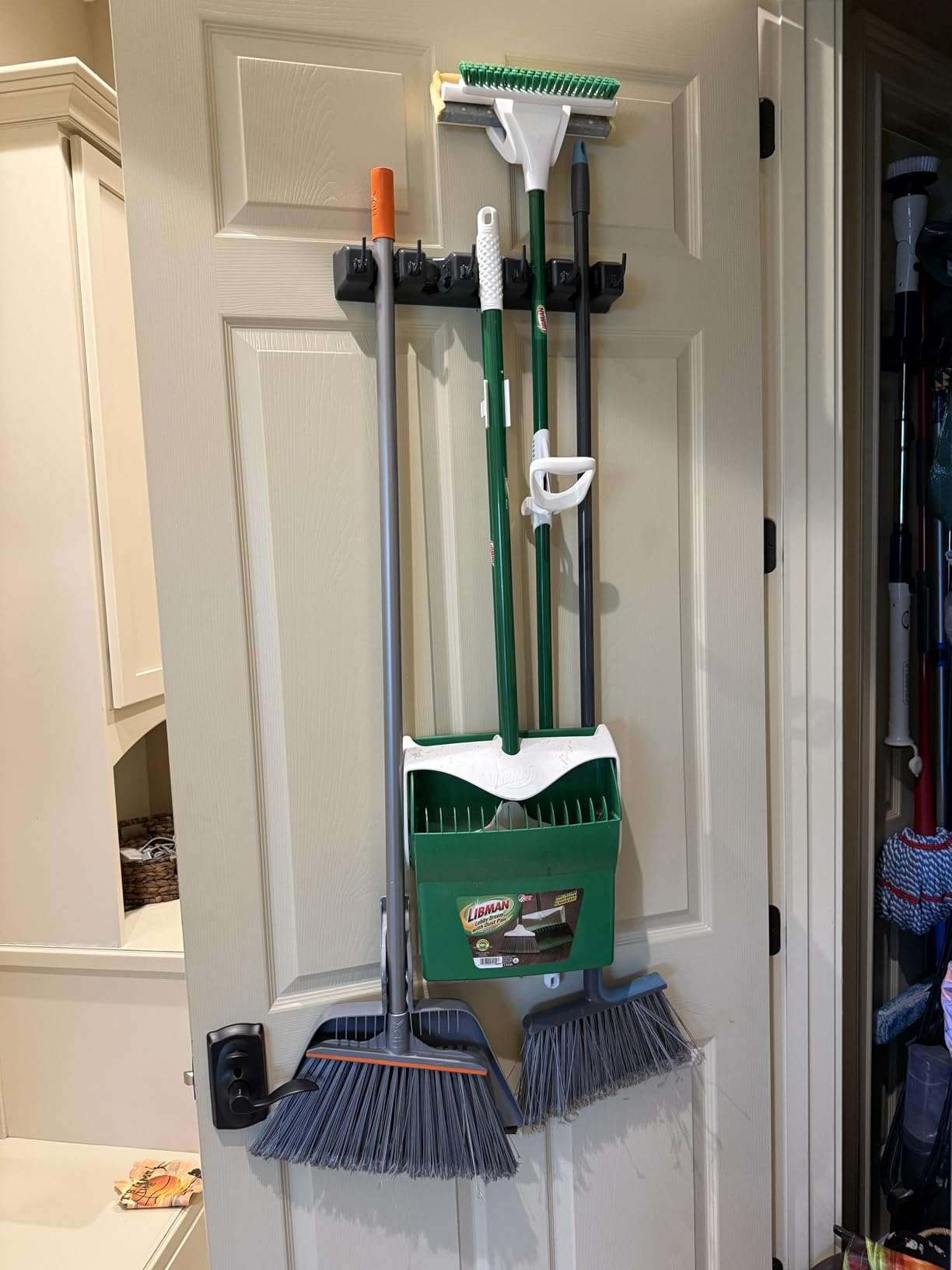 IMILLET 2 Pack Mop and Broom Holder, Wall Mount Organizer Storage Tool Rack | Broom and Mop Organizer Wall Hanging for Garage, Laundry Room, Garden, Utility, 5 Ball Slots and 6 Hooks (Black) customer photo 1