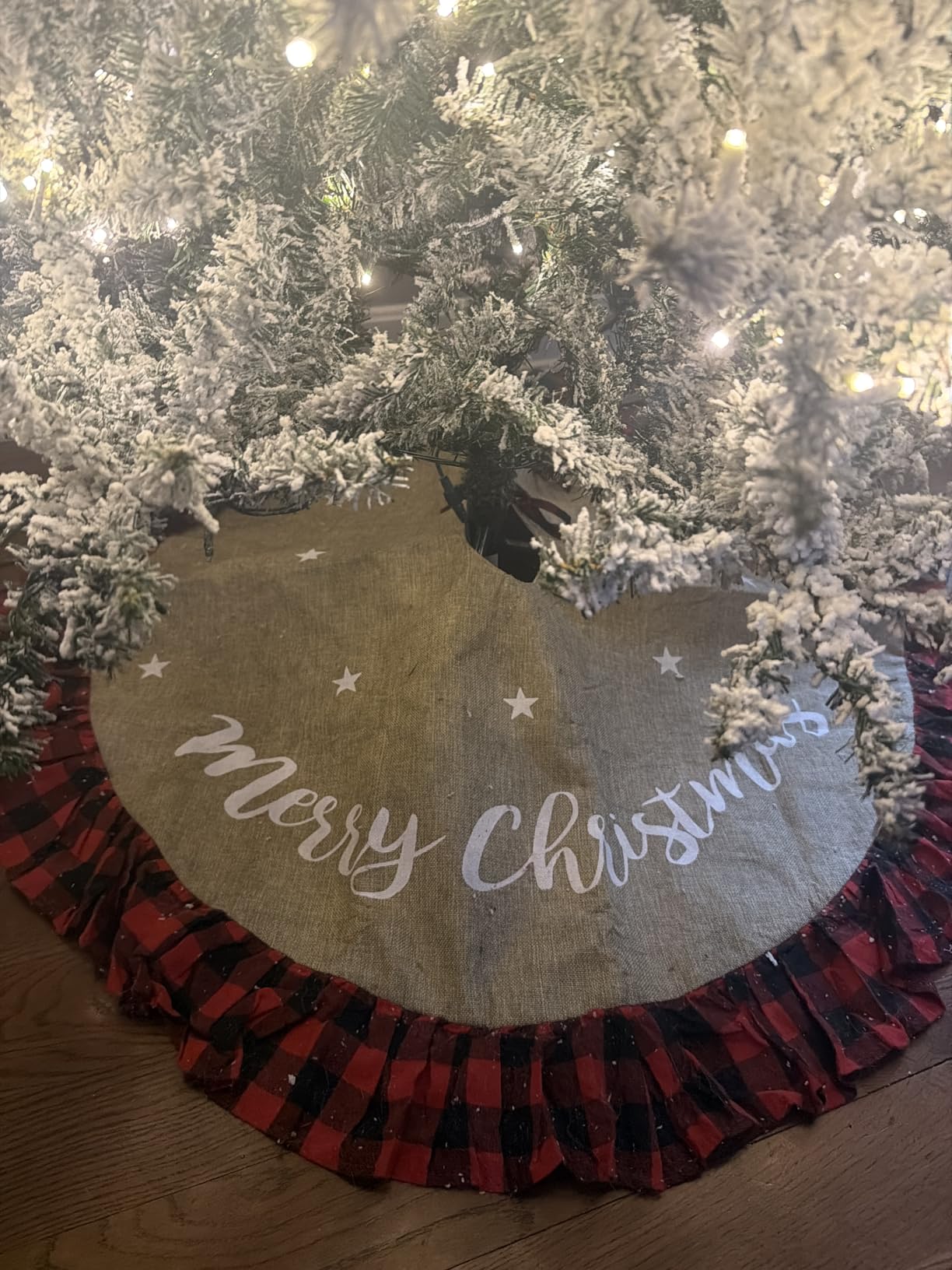 48 Inch Christmas Tree Skirt Linen Burlap Buffalo Plaid Edge Decoration for Merry Christmas Party Red and Black Buffalo Christmas Tree Skirt Decorations customer photo 2