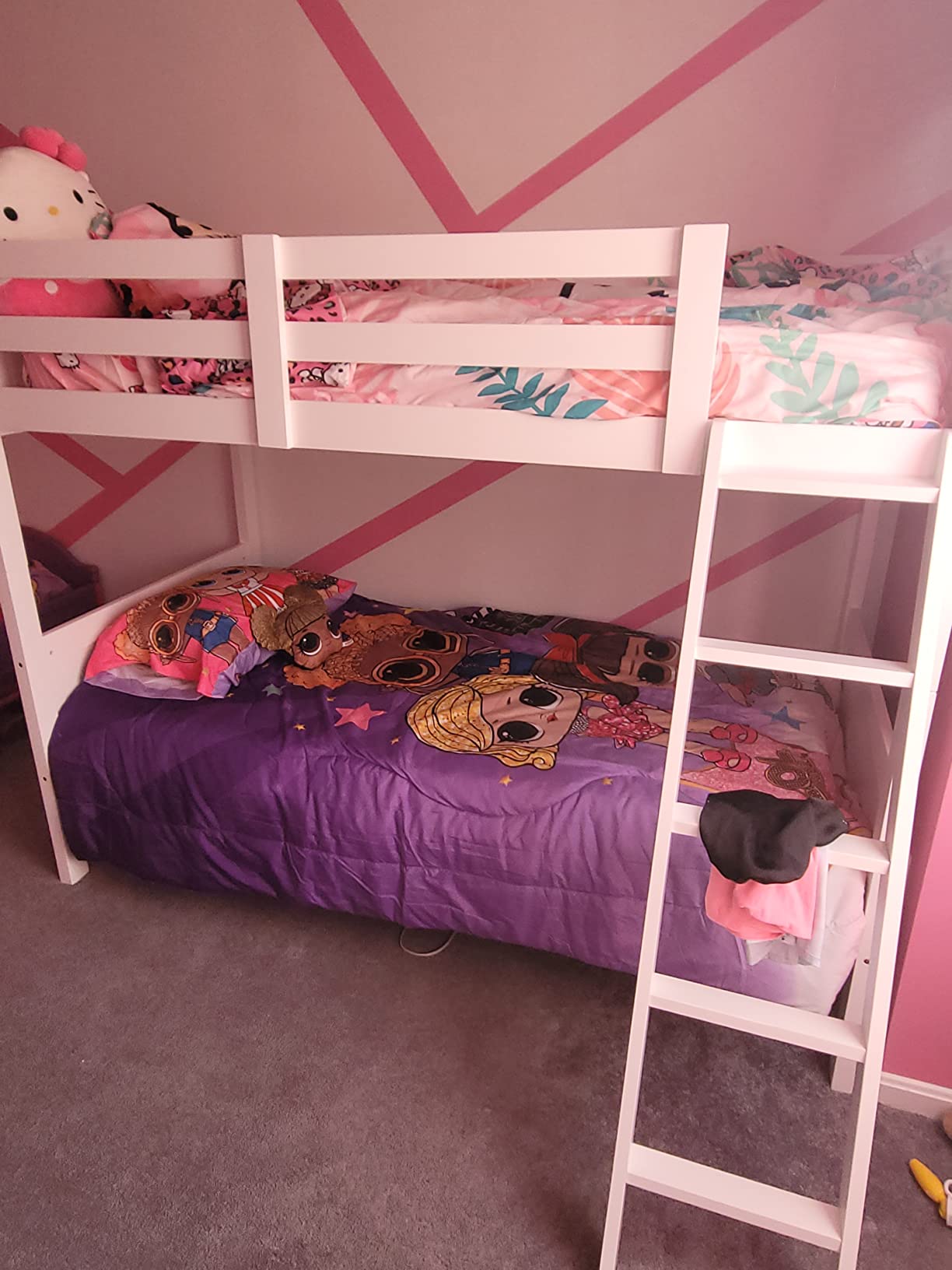 Costzon Wood Twin Over Twin Bunk Beds Convertible 2 Individual Twin Beds for Kids Children, Solid Rubberwood Bunk Bed with Ladder and Safety Rail (Espresso) customer photo 2