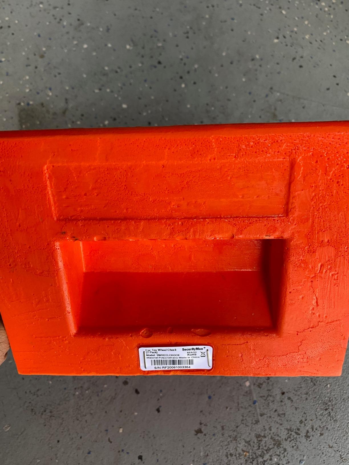 SECURITYMAN Heavy Duty Wheel Chocks (2 Pack) - Durable, Non-Slip, Solid Rubber Wheel Chocks for Boat Trailers, RV, Truck, Camper - Perfect on All Surfaces and in All Weather - Orange customer photo 1