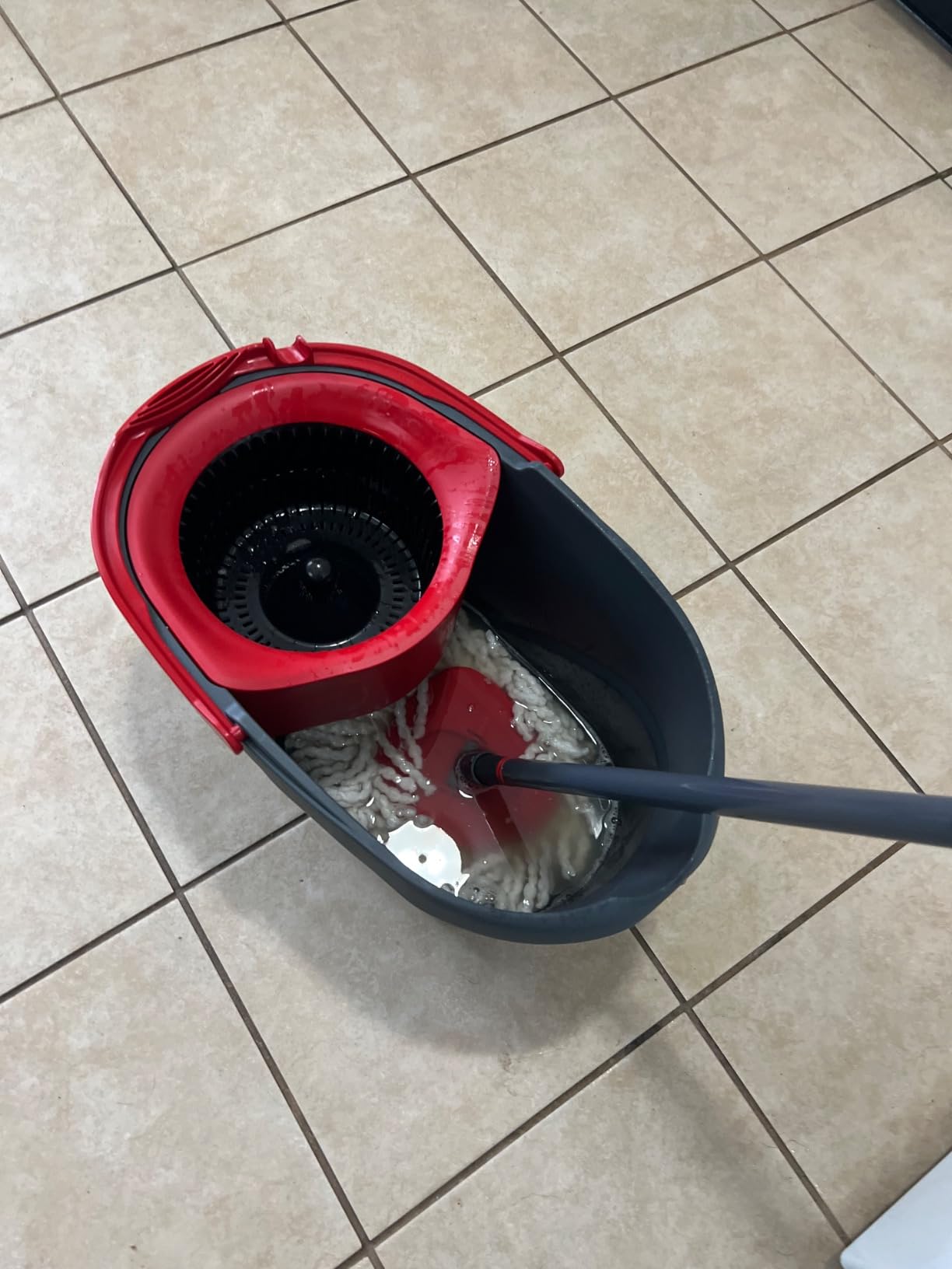 O-Cedar EasyWring Microfiber Spin Mop & Bucket Floor Cleaning System + 2 Extra Refills, Red/Gray customer photo 2