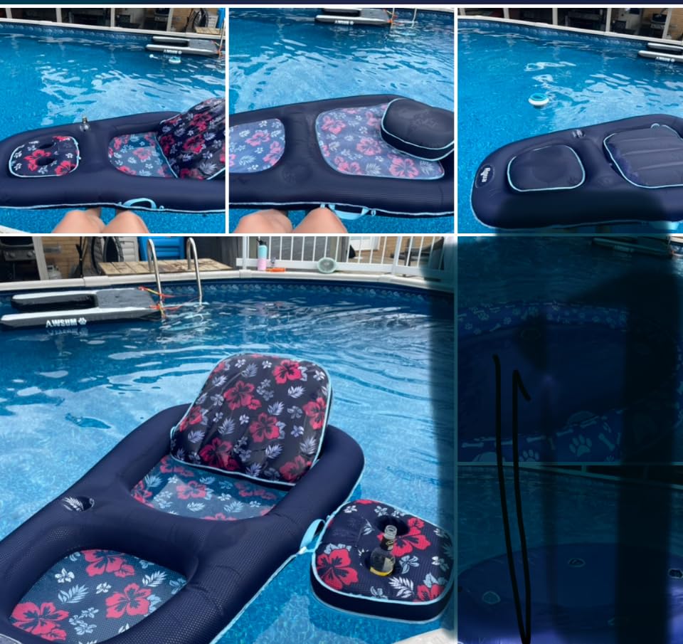 Aqua Campania Ultimate 2-in-1 Pool Float Lounge – Extra Large – Inflatable Pool Floats for Adults with Adjustable Backrest & Cupholder Caddy customer photo 1