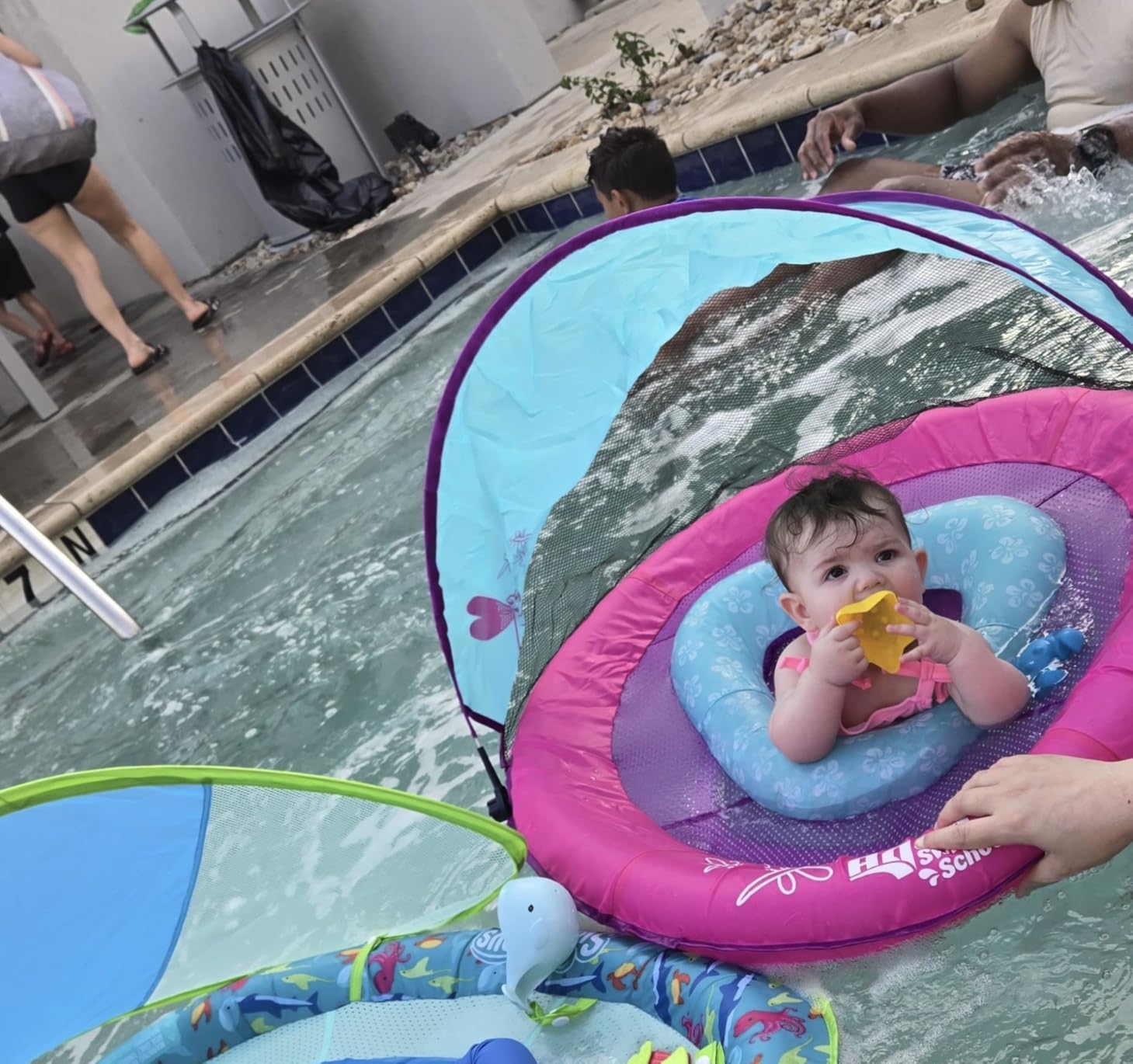 SwimSchool Infant Baby Pool Floats, Free Swimming, Super Buoyant - Ages 6-24 Months - Multiple Colors/Styles - Adjustable Canopies and Seats, Splash & Play Baby Floaties customer photo 1