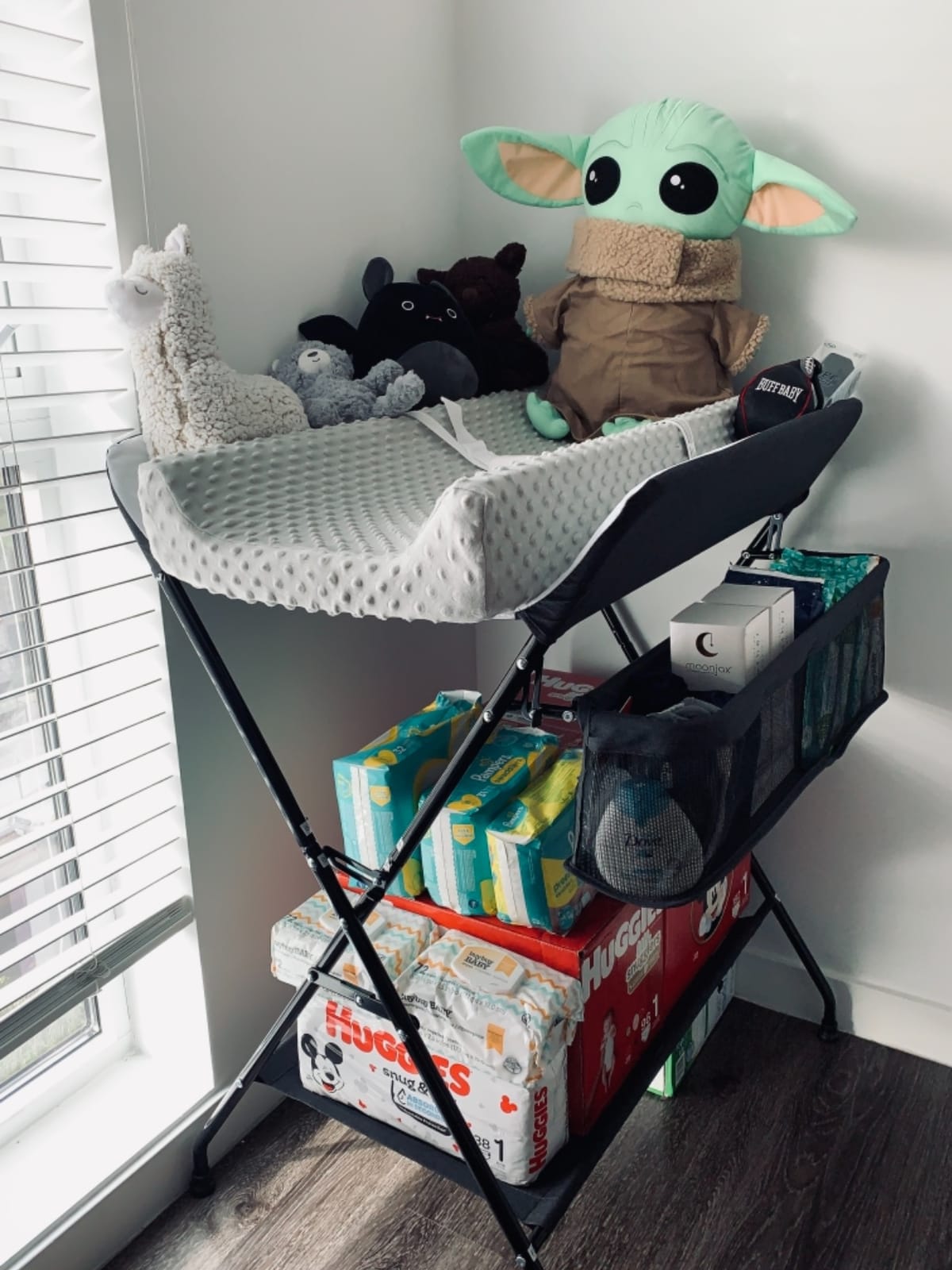 Costzon Changing Table, Portable Baby Changing Table Foldable Diaper Changing Station with Safety Belt, Large Storage Rack & Shelf, Nursery Organizer for Newborn Infant (Dark Gray) customer photo 2
