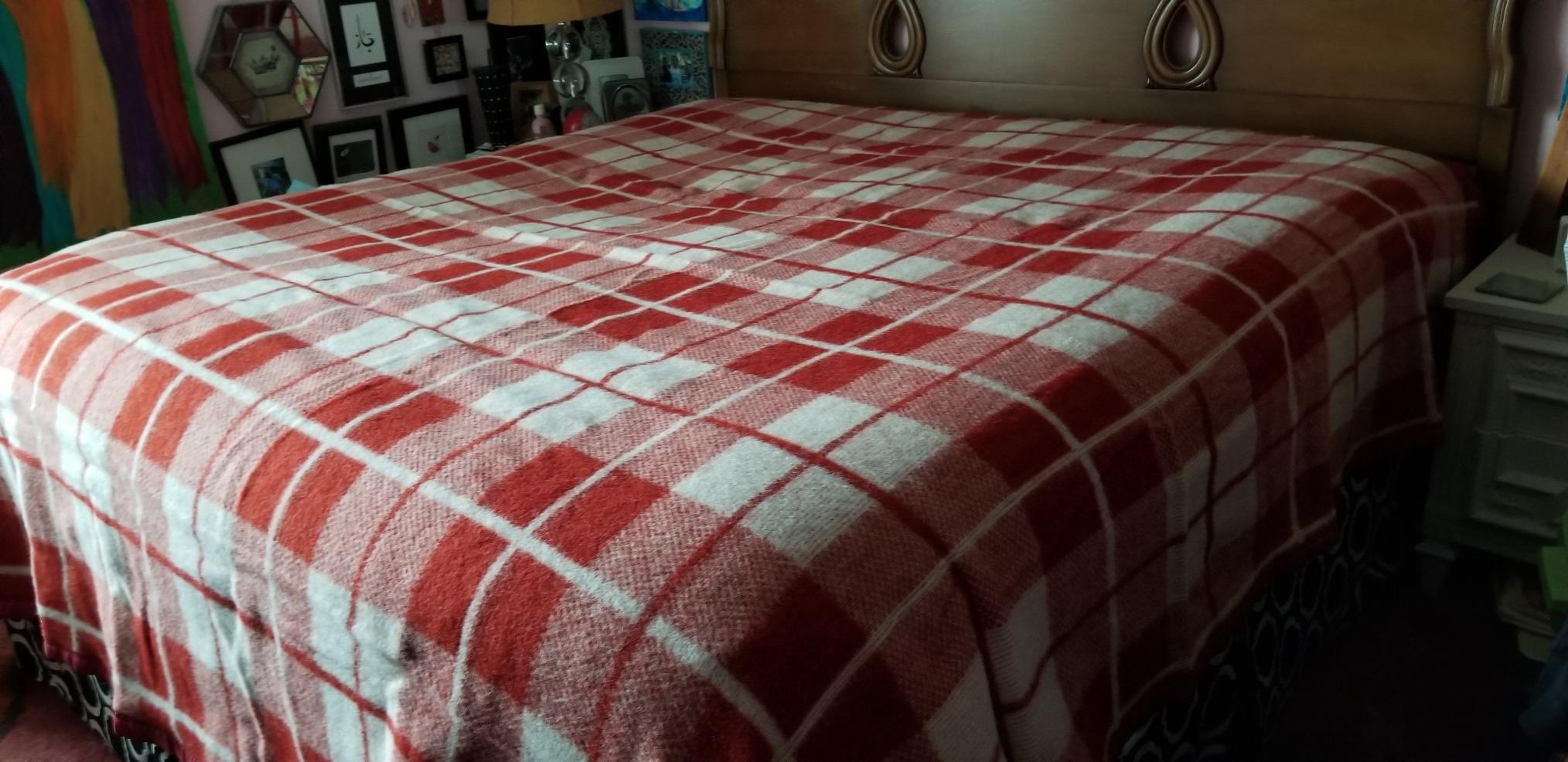 Poyet Motte Rivoli Solid 400GSM 100% Virgin Wool Blanket, Medium/Heavy Weight, Machine Washable (Blue/Natural Plaid, Full/Queen Size) customer photo 1