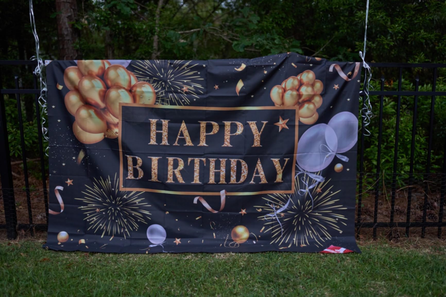 Saliyaa 7x5ft Happy Birthday Backdrop Banner, Birthday Party Decor, Black Gold Poster Photo Booth Backdrop Background Banner for Men Women 30th 40th 50th 60th 70th 80th Bday Party Supplies customer photo 2