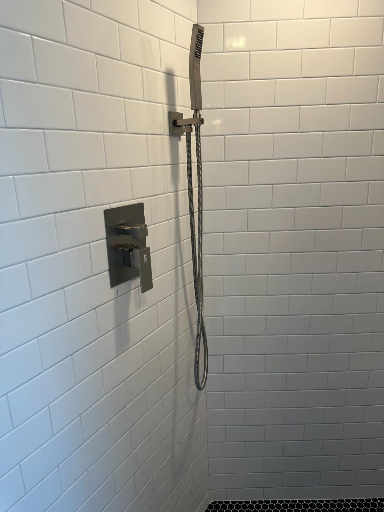 SR SUN RISE Black Square Rainfall Shower Head and Handle Set, Wall Mounted Shower Fixtures, Metal Shower Faucet Trim Repair Kits (With Shower Valve) customer photo 1