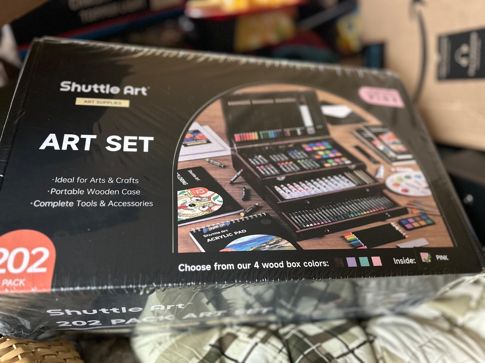 Shuttle Art 149 Piece Deluxe Art Set, Art Supplies in Wooden Case, Painting Drawing Art Kit with Crayons Colored Pencils Oil Pastels Watercolor Cakes Coloring Book Sketch Pad for Kids Adults customer photo 1